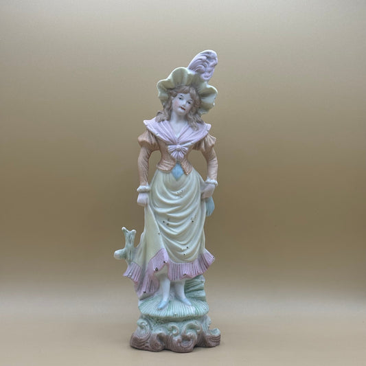 VTG Victorian Lady Figurine with Feathered Hat