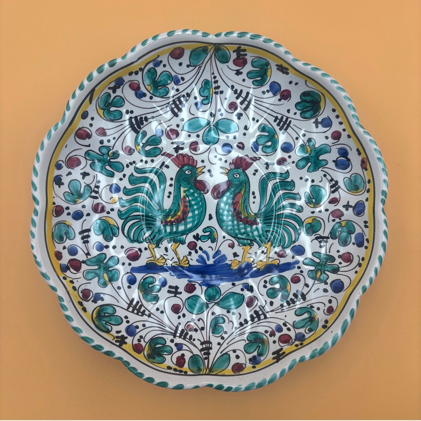 Deruta Italy Orvieto Green Rooster Wall Plate – Hand-Painted Ceramic
