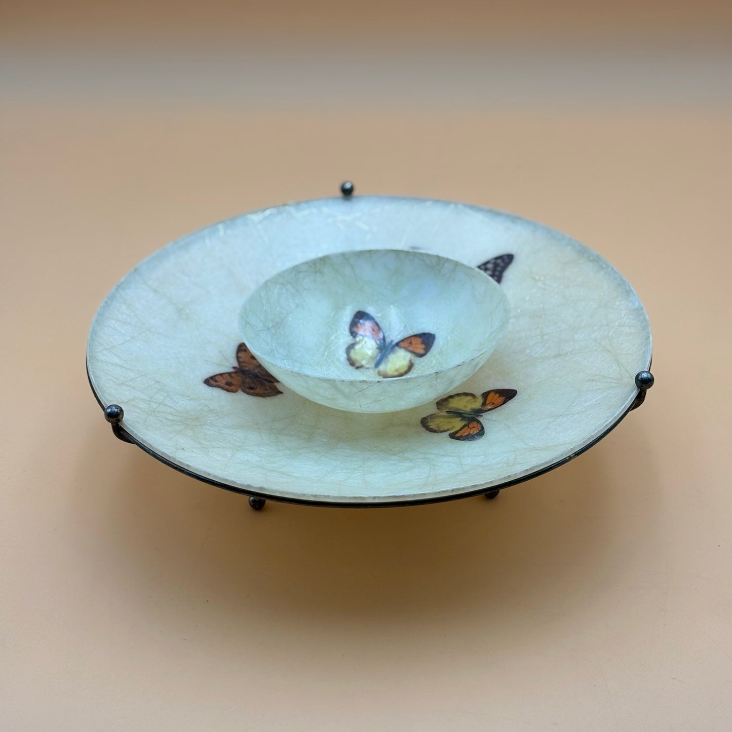 Vintage Fiberglass Butterfly Tray & Bowl Set