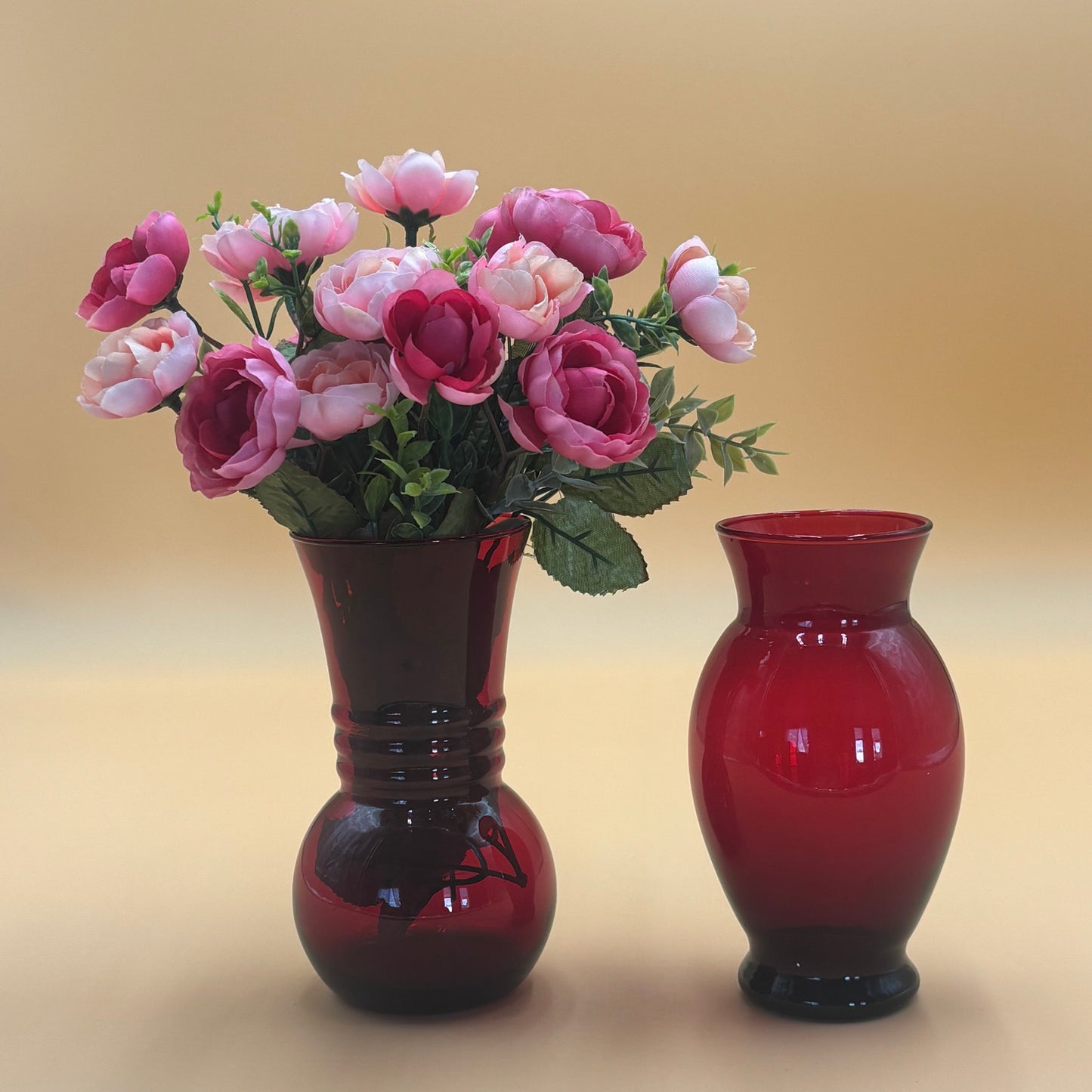 Vintage Ruby Red Glass Vases - Pair of Two Different Styles