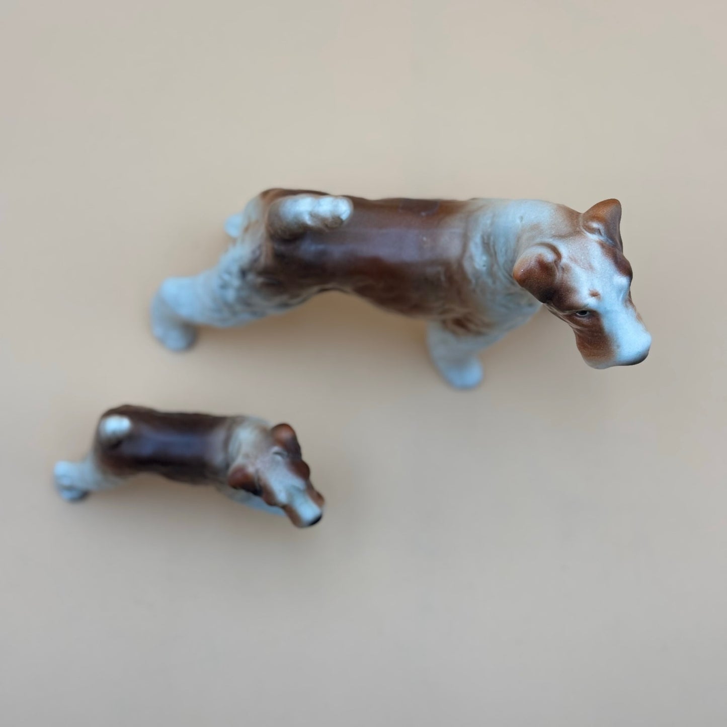 Vintage Lifelike Playful Porcelain Wire Fox Terrier Dog Figurines Set