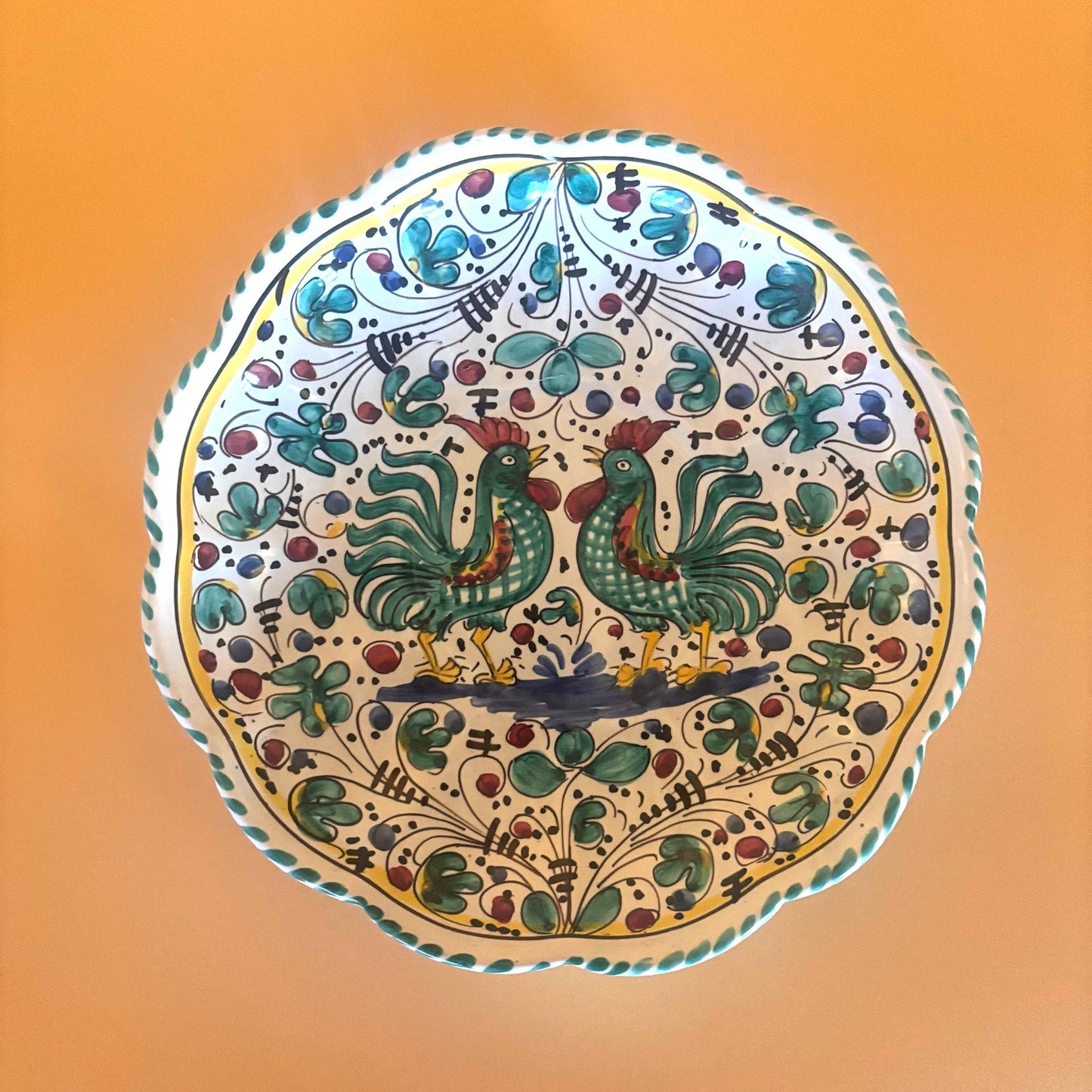 Deruta Italy Orvieto Green Rooster Wall Plate – Hand-Painted Ceramic