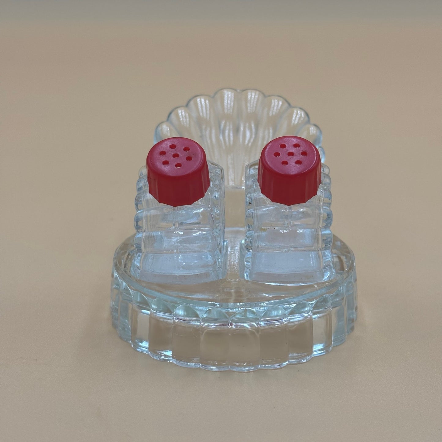 Vintage Pressed Glass Seashell Salt and Pepper Shakers Set