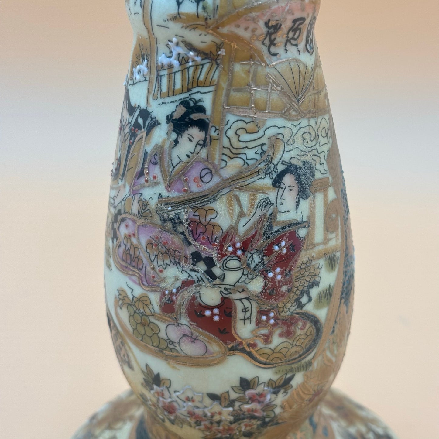 Asian Hand-Painted Porcelain Candlestick – 9”