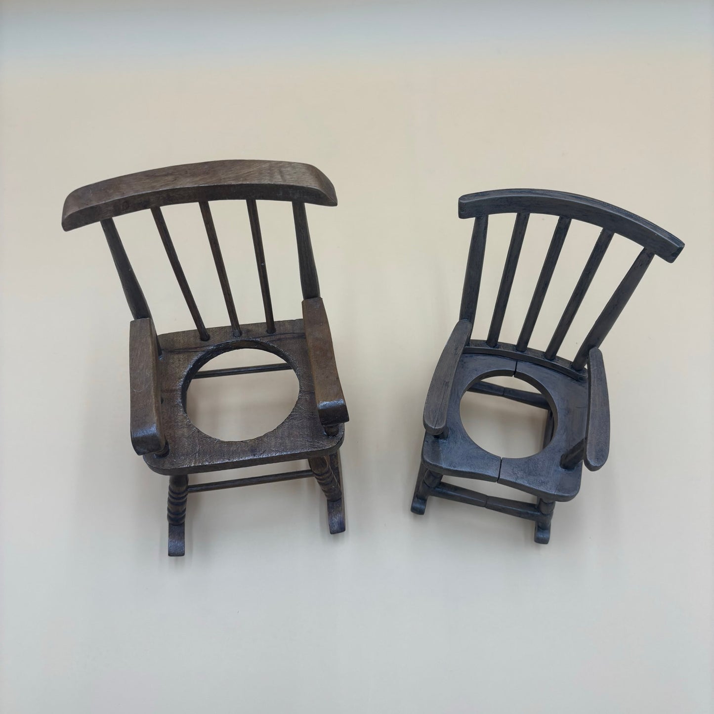 Set of 2 Vintage Wooden Rocking Chair Planters - Medium Brown Finish