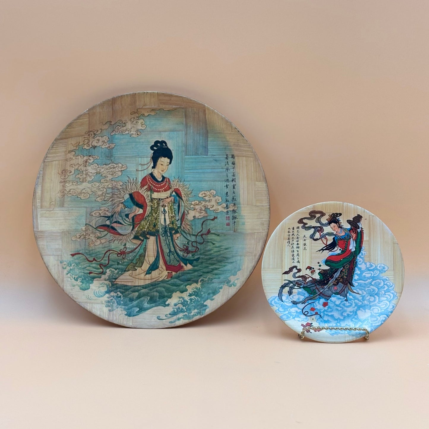 Bamboo Plates “Flowers Scattered by the Goddess” & “Goddess of the Lo River”
