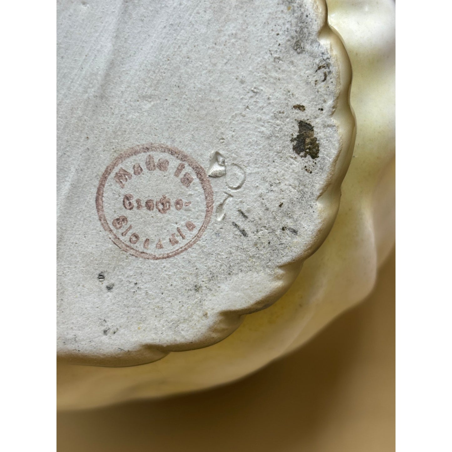 Vintage Porcelain Green and White Basket w/ Handle - Made in Czechoslovakia