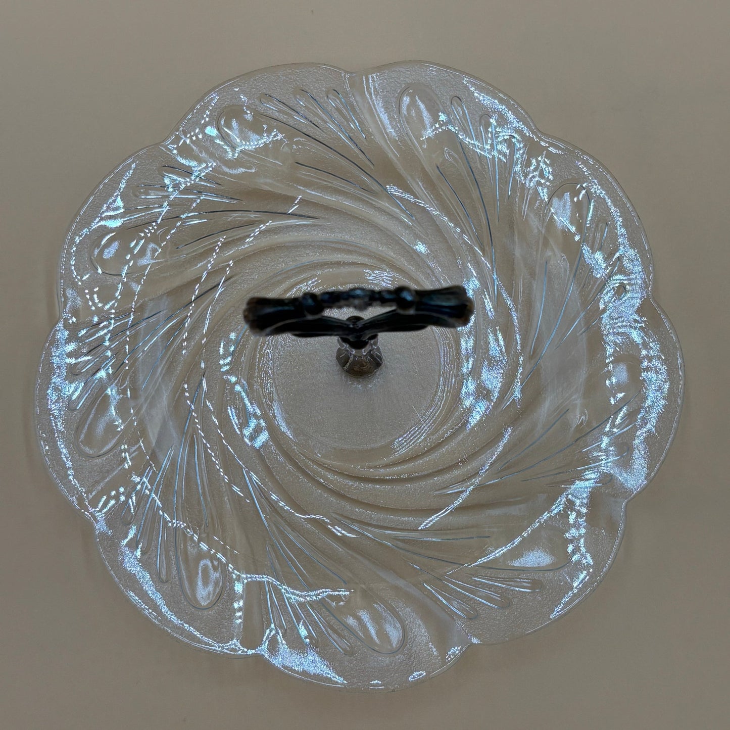 Vintage Glass Serving Dish With Silver Handle