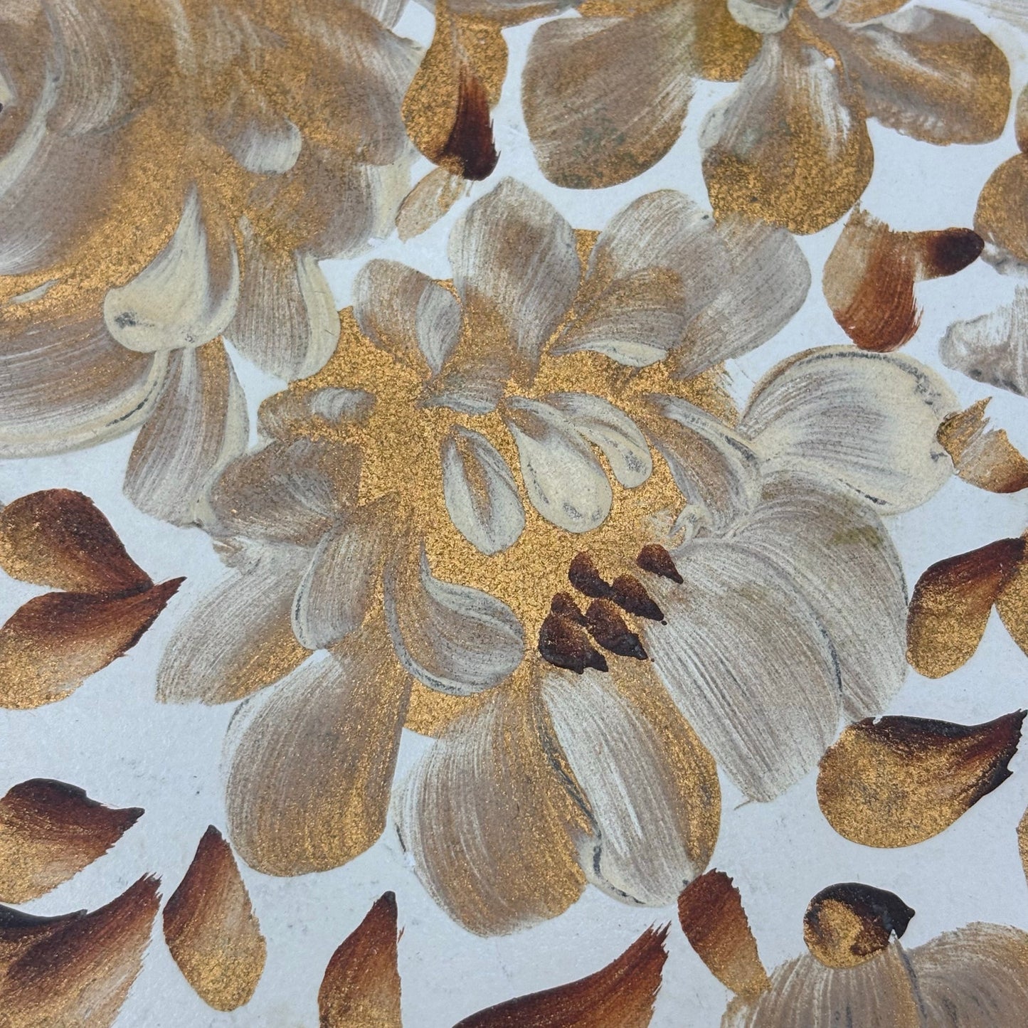 Vintage Nashco Tole Painted Tray – Cream, Gold & Brown Floral “Lace Edge”