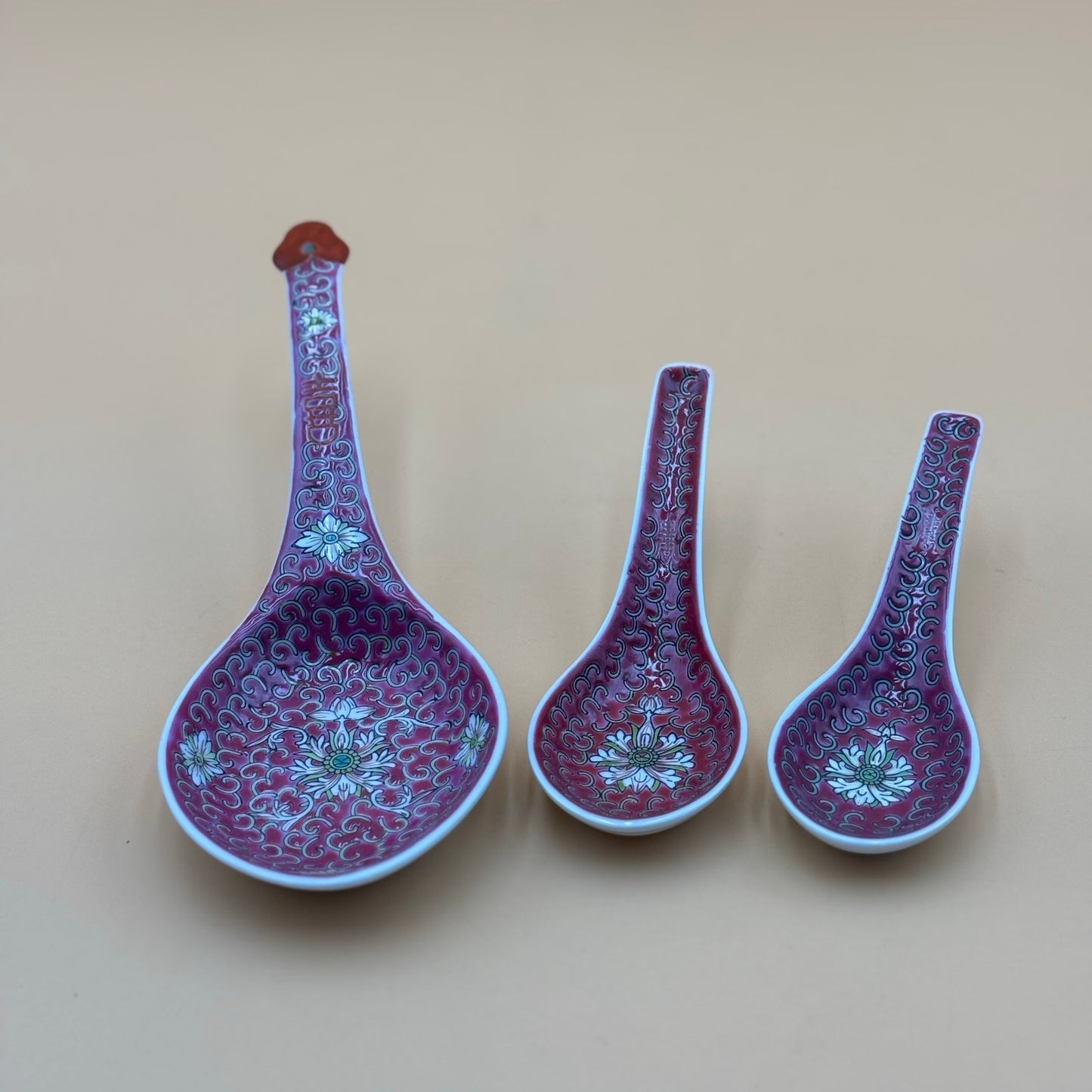 Pink Asian Porcelain Decorative Spoons – Floral Motif Trio (Set of 3)