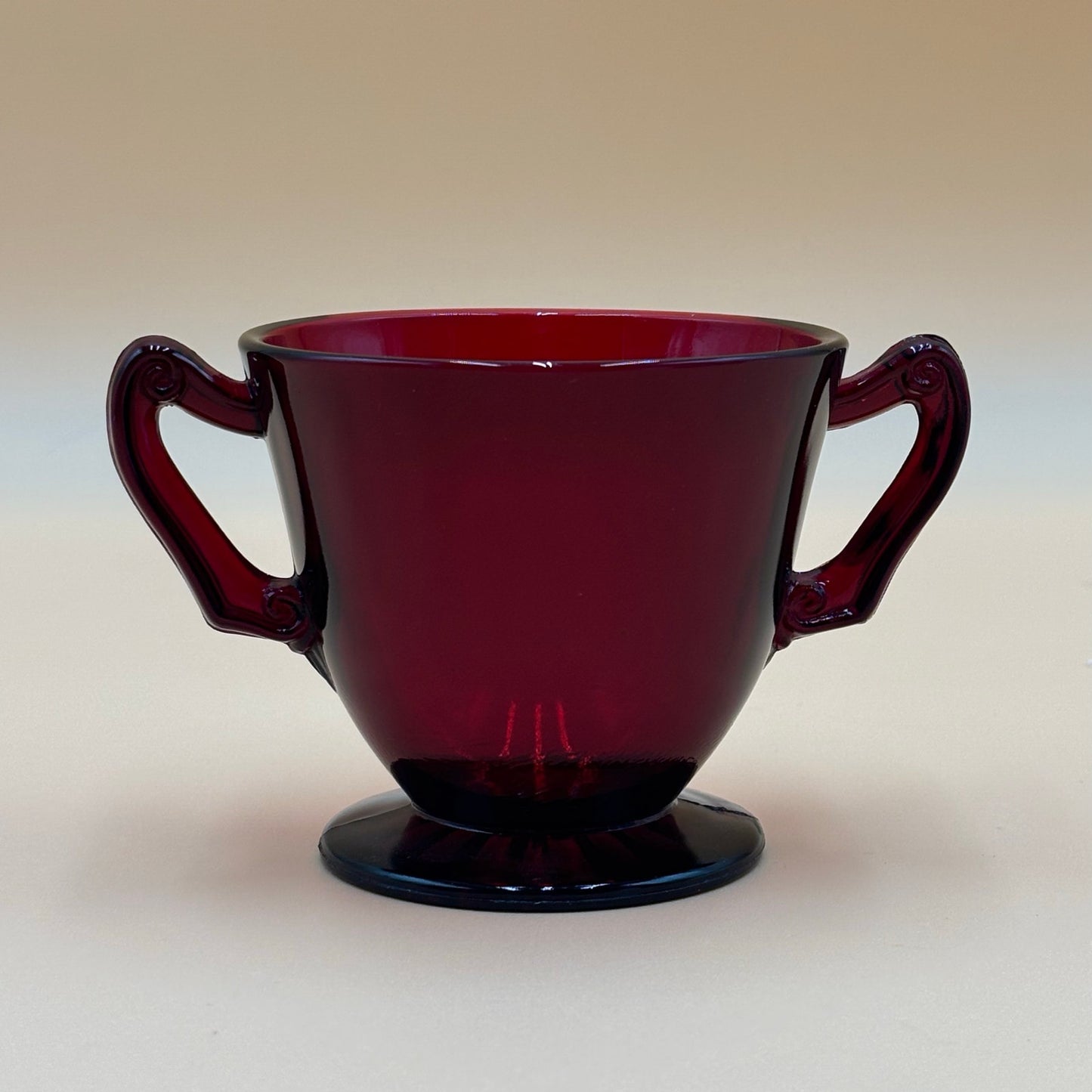 Vintage Ruby Red Glass Creamer & Sugar Set - Starburst Bottom