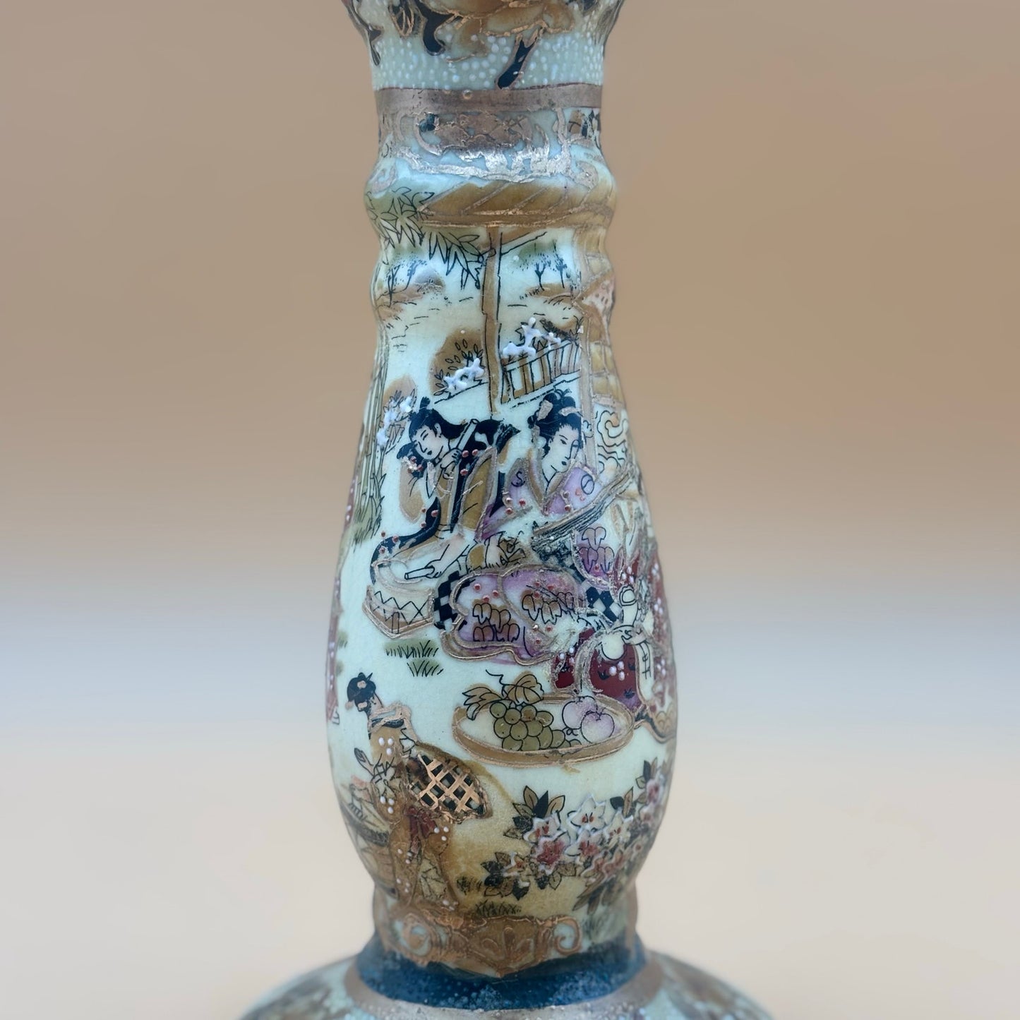 Asian Hand-Painted Porcelain Candlestick – 9”