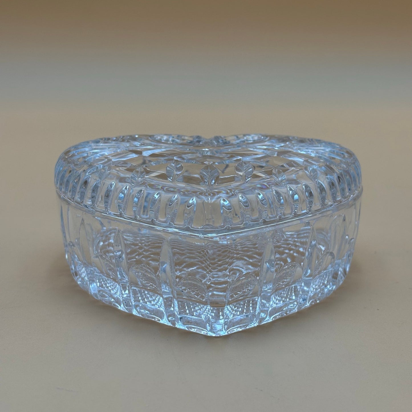 Vintage Cut Glass Heart Trinket Dish with Lid