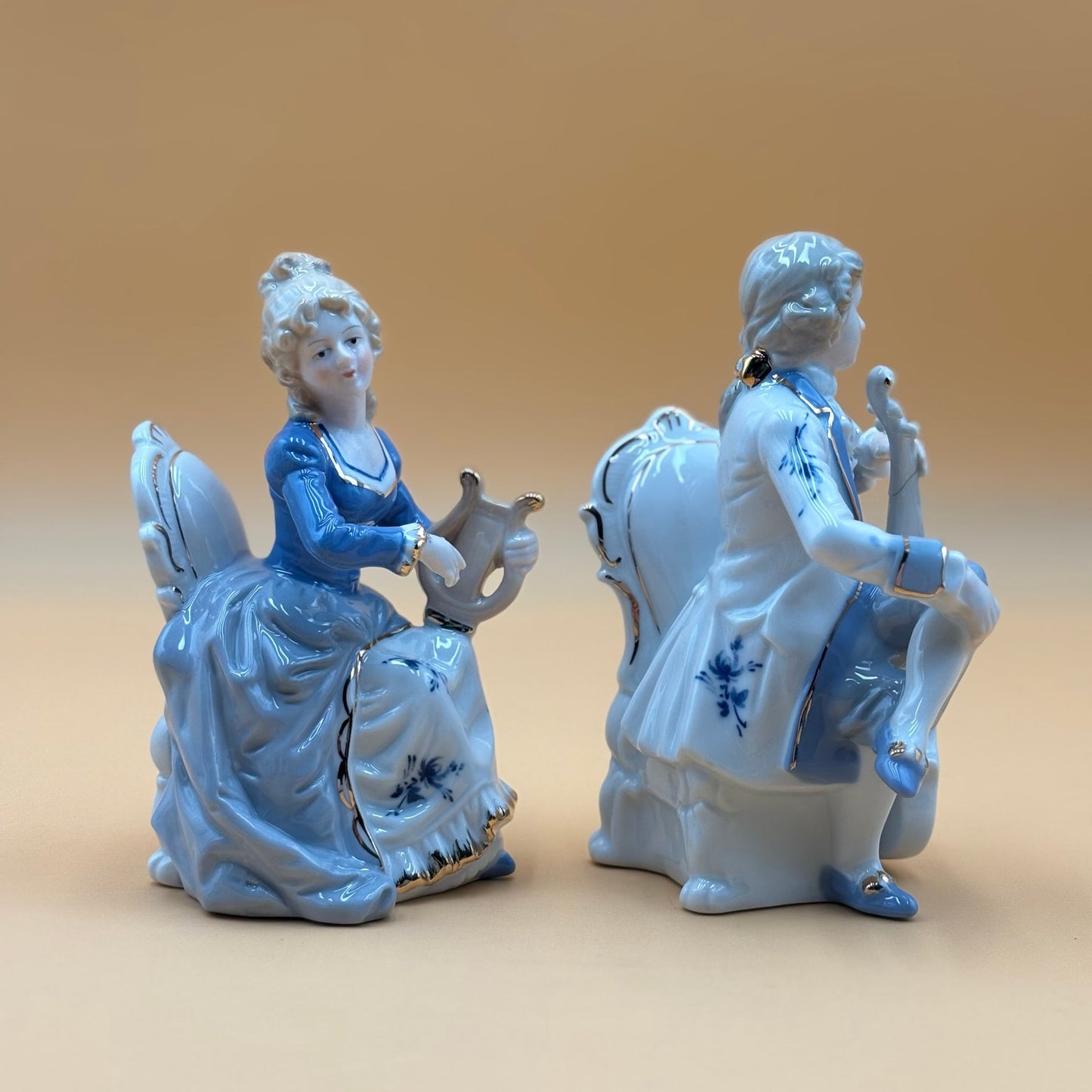 Porcelain Victorian Couple Playing Music Vintage Figurines
