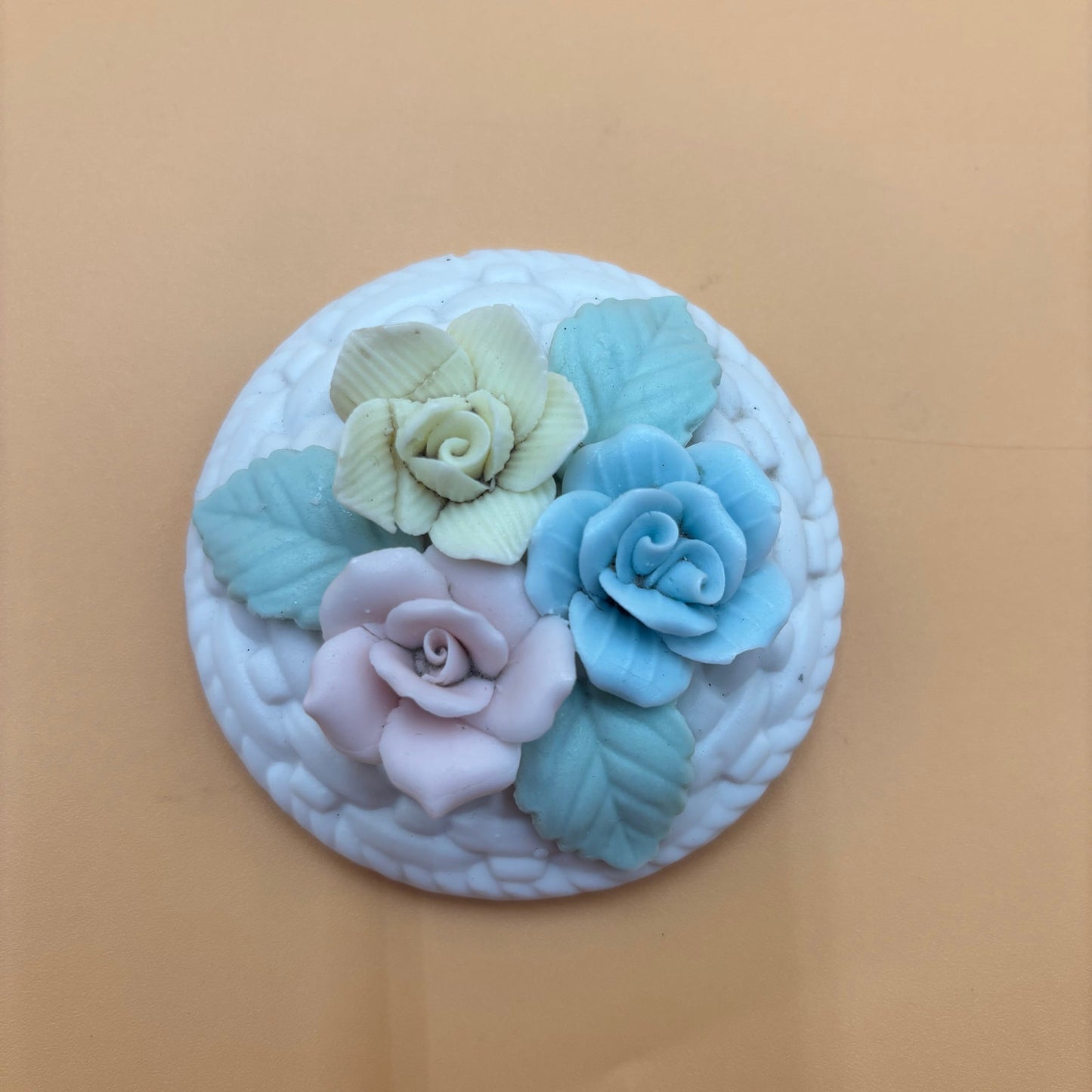 Porcelain Basket with Pastel Floral Lid – White Lattice Design