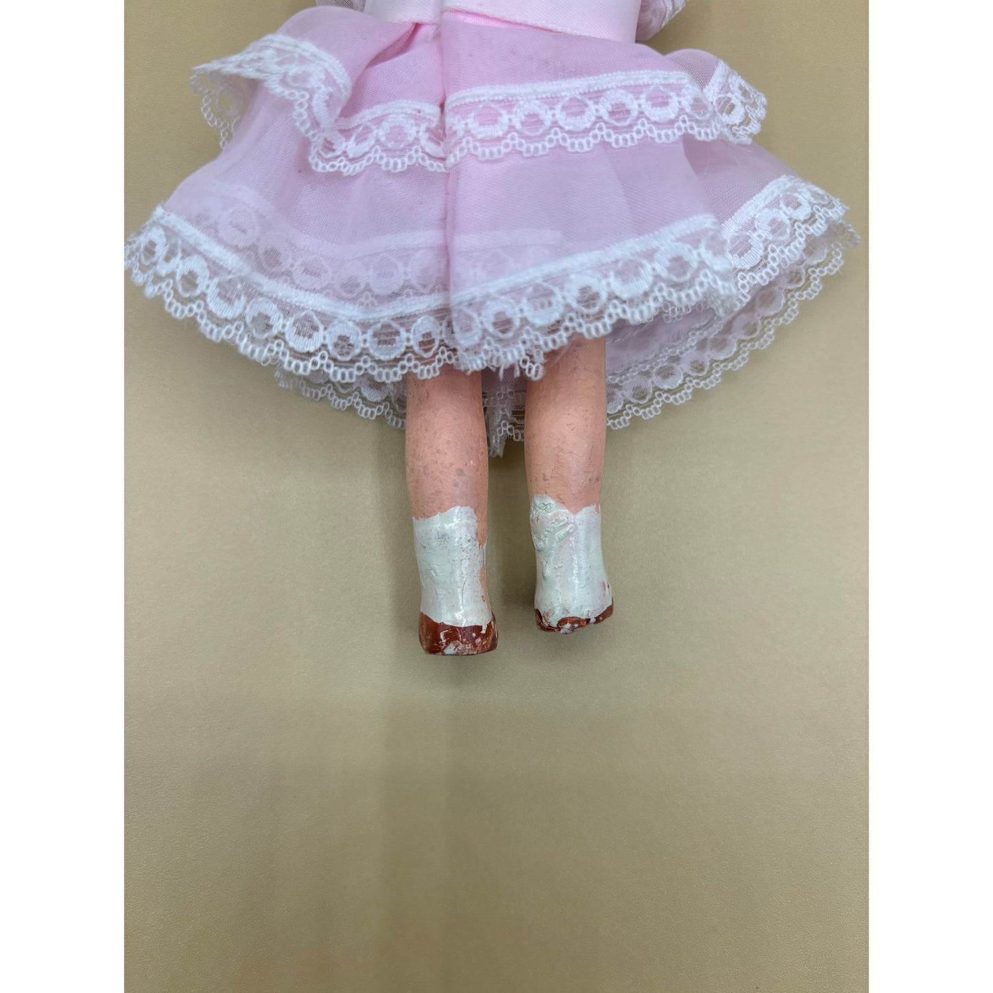 VTG Fragile Doll with Movable Parts 6.5" - Made in Japan, Pink Dress with Bow Ornament