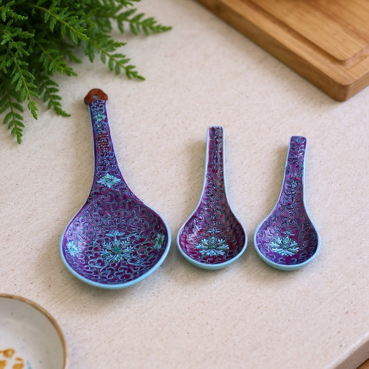 Pink Asian Porcelain Decorative Spoons – Floral Motif Trio (Set of 3)