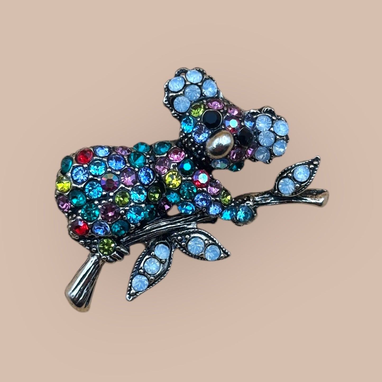 Gold Tone Koala Bear Crystal Brooch