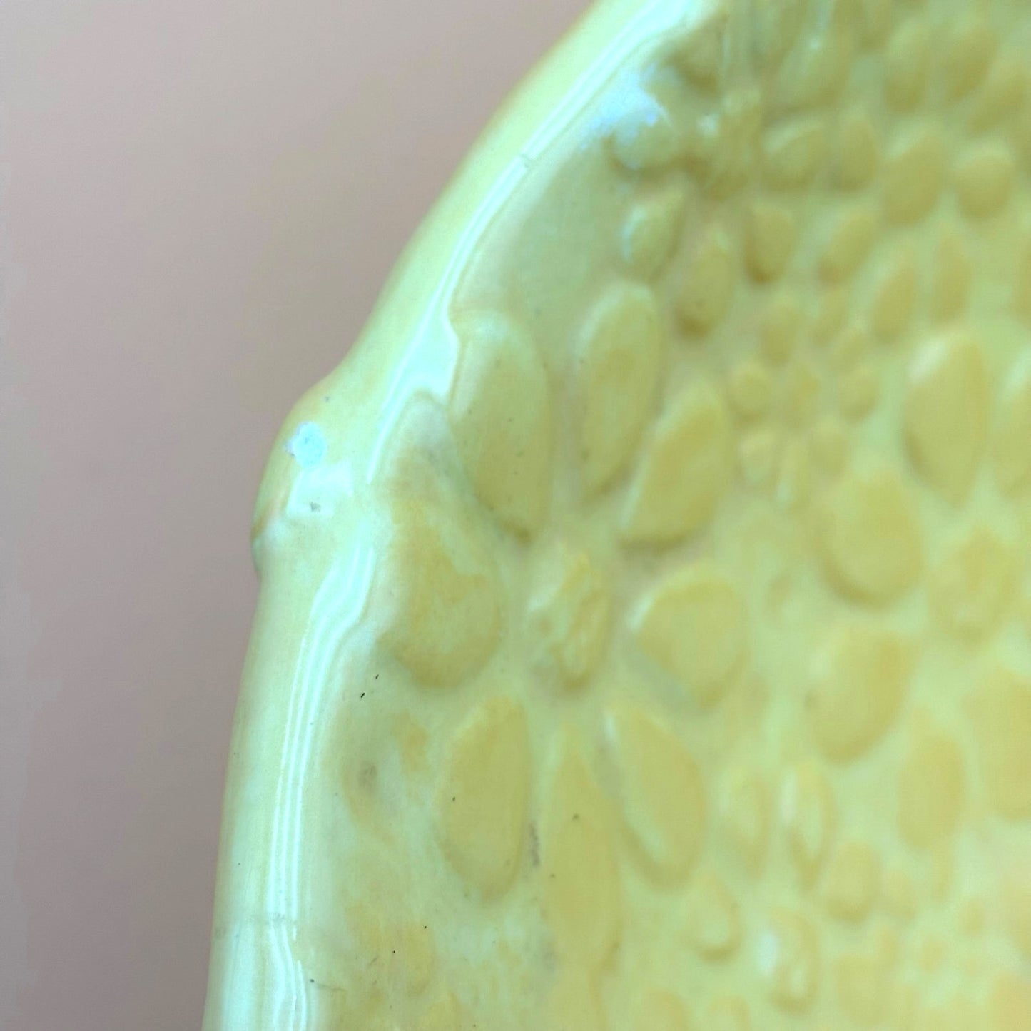 Handmade Bright Cheerful Yellow Pottery Bowl with Embossed Floral Design