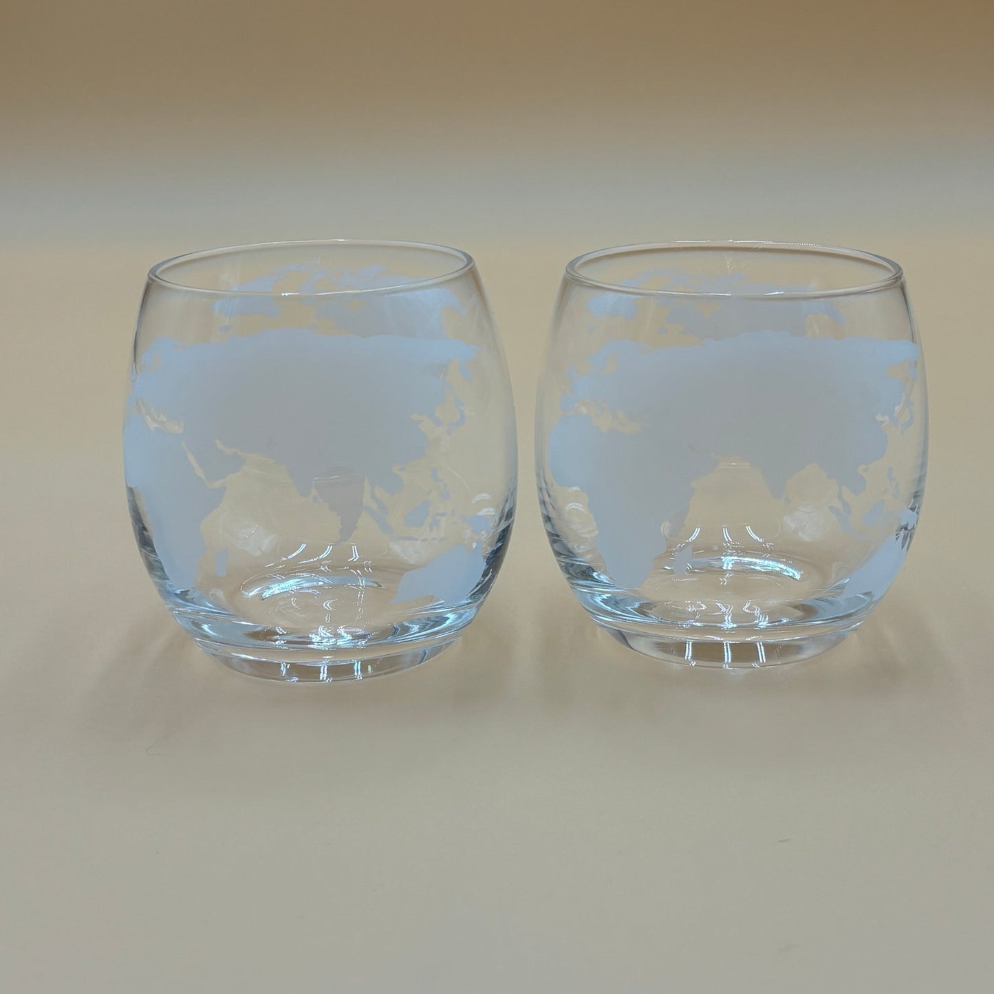 Pair of Unique Etched Globe Glasses – Frosted World Map Design