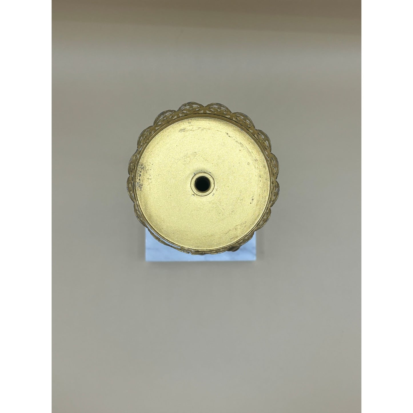 Vintage Metal, Gold Cherub Candle Holder with Marble Base 7.5 Inches Tall