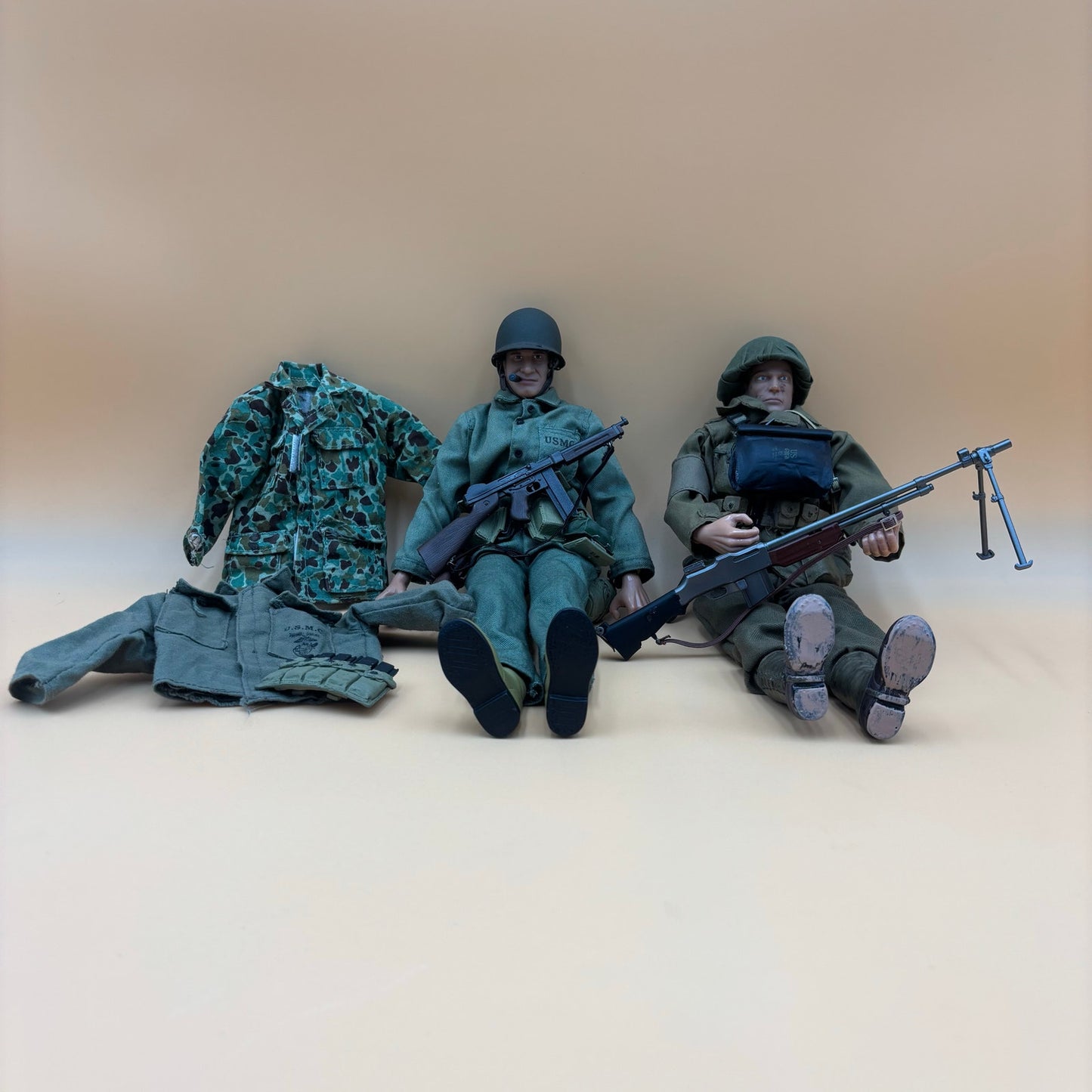 1998 & 2000 21st Century Toys Ultimate Soldier Lot – 12” USMC Marine & Army Figures with Gear, Weapons & Extra Uniforms