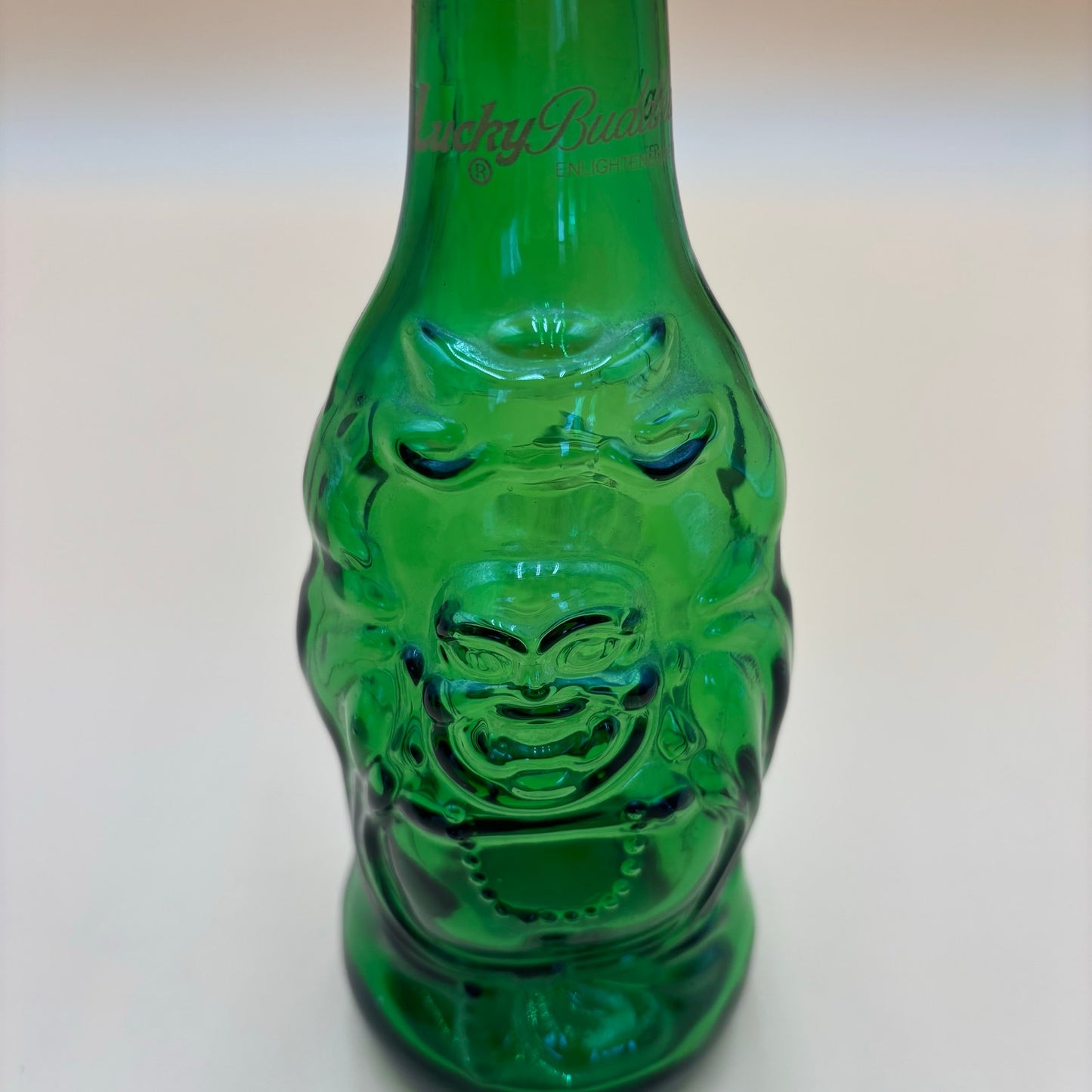 Vintage Lucky Buddha Beer Bottle – Embossed Green Glass Collectible