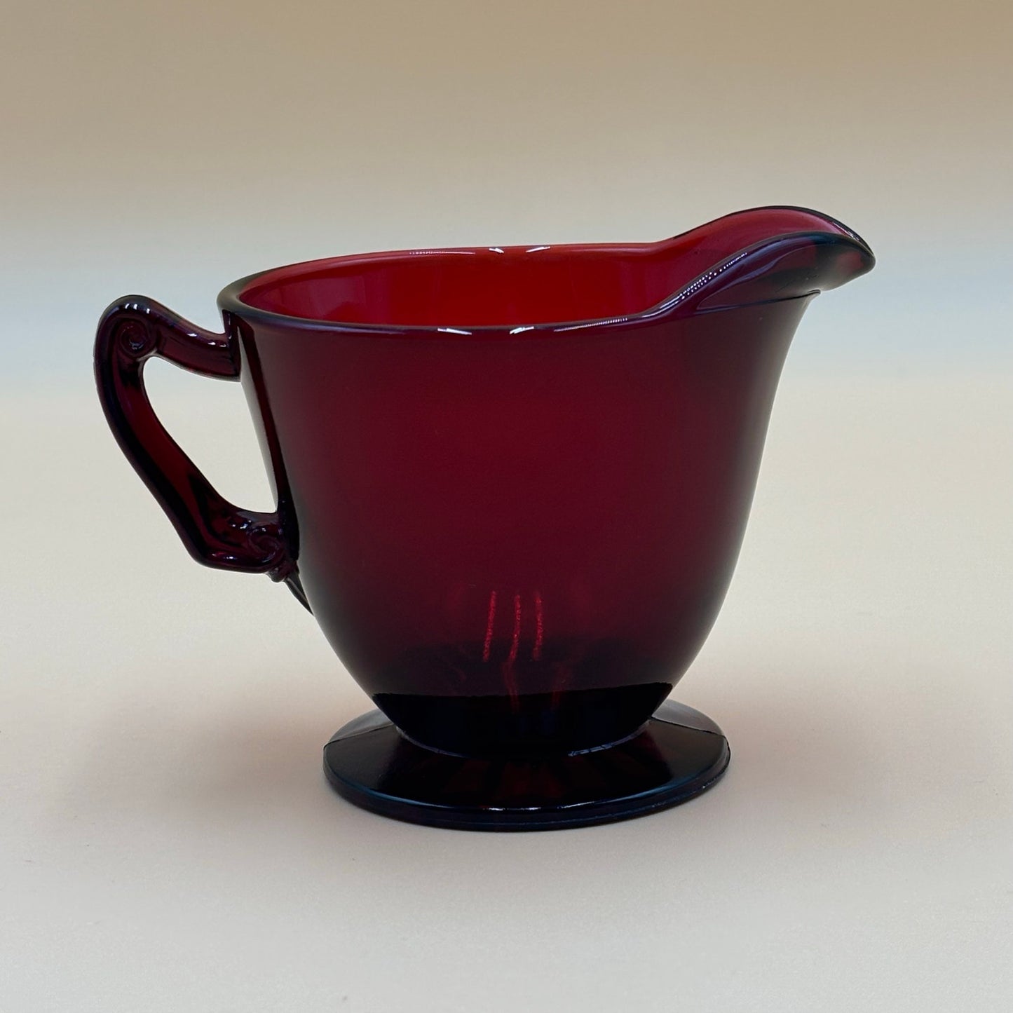 Vintage Ruby Red Glass Creamer & Sugar Set - Starburst Bottom