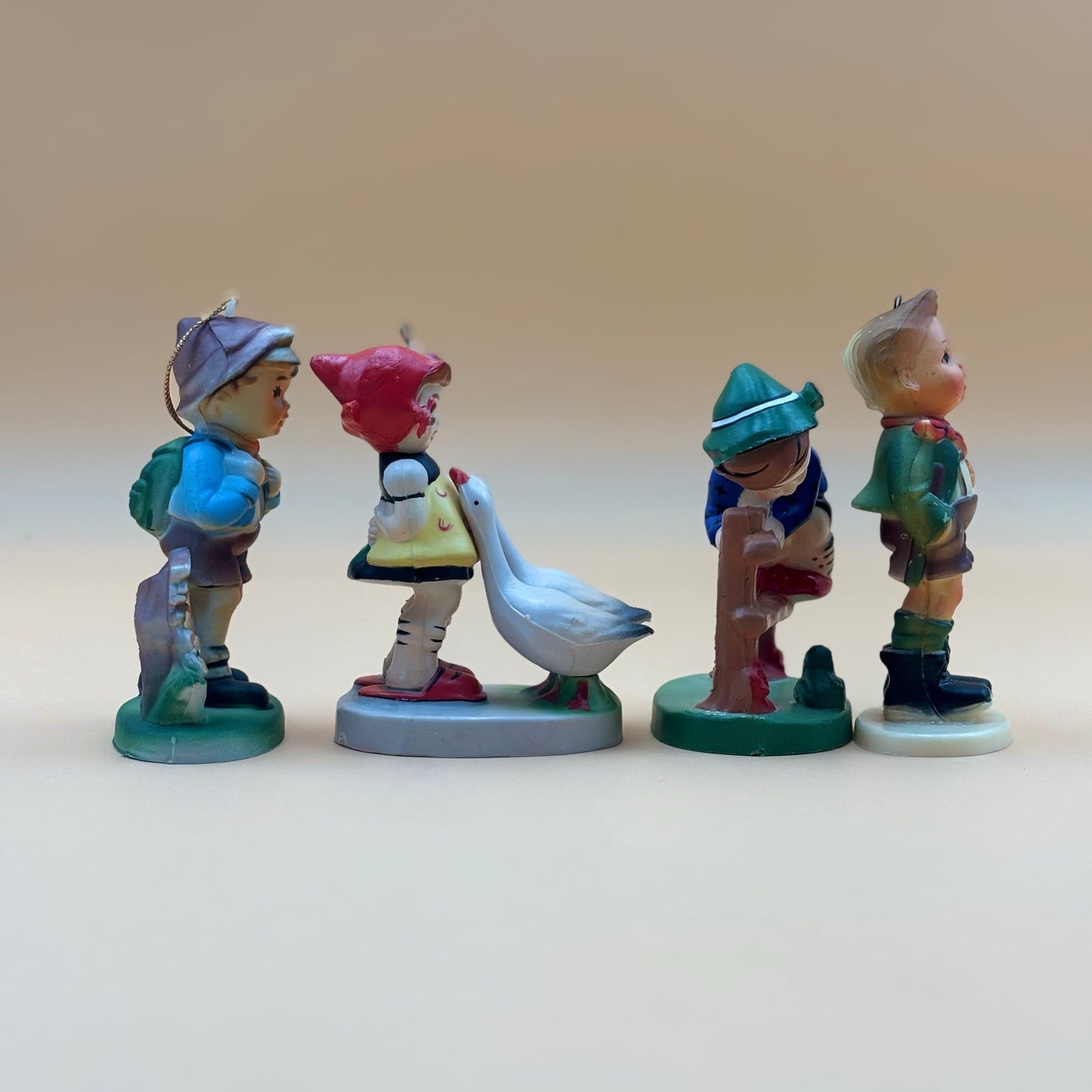 Vintage Plastic Hummel-Style Children Ornaments (Set of 4