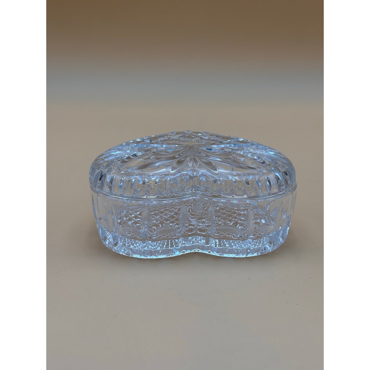 Vintage Cut Glass Heart Trinket Dish with Lid