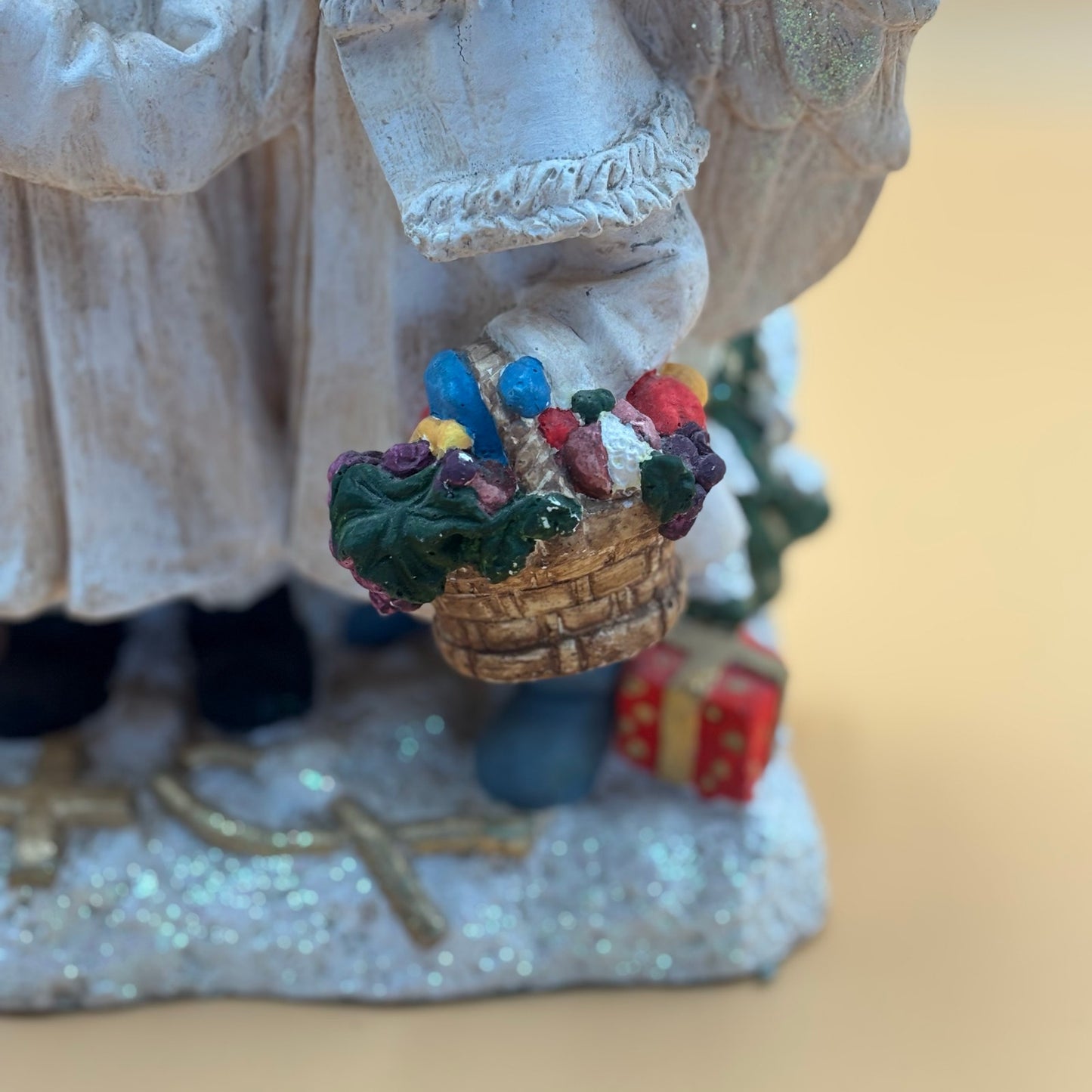 Three Angels Christmas Figurine with Gifts and Glitter Accents