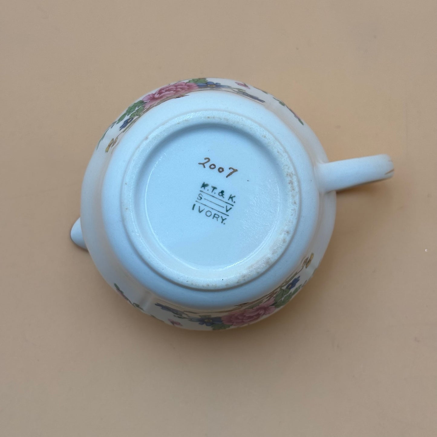 Vintage Ivory China Floral Creamer with Gold Trim K.T.&K.