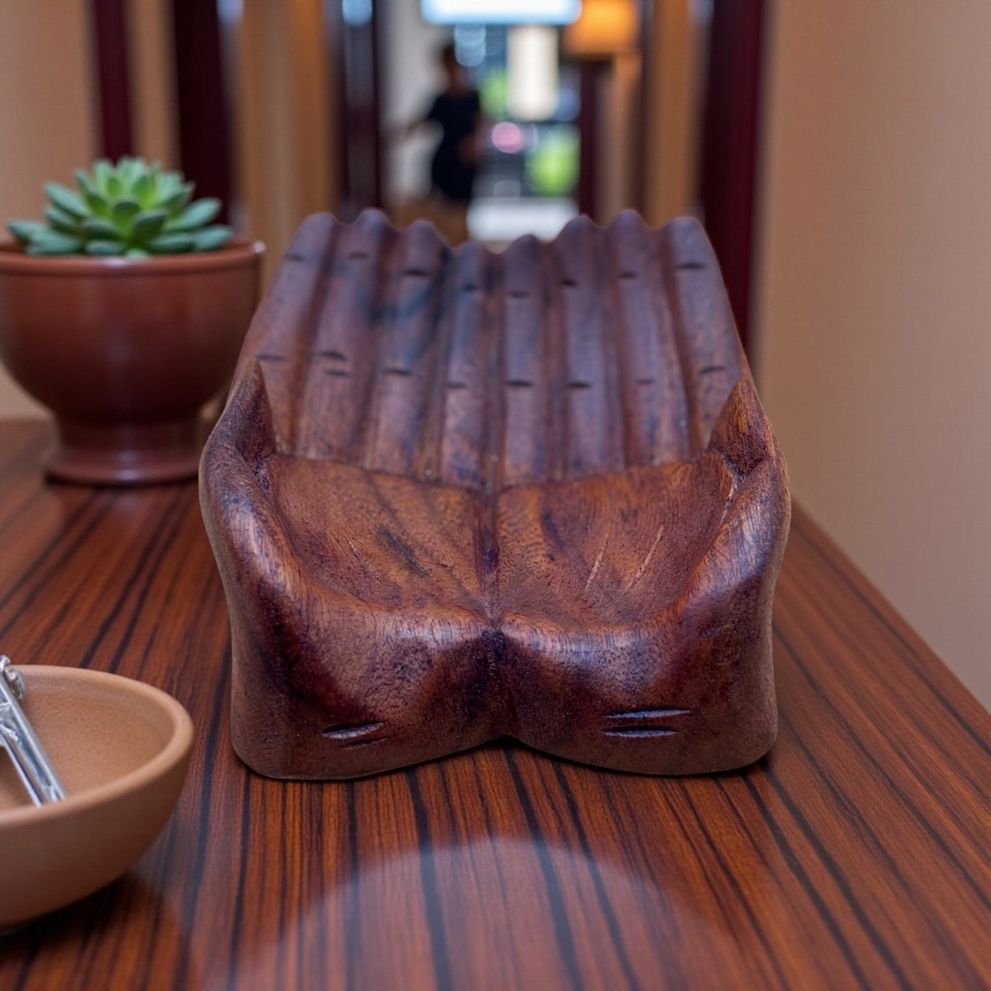 Hand-Carved Wooden Offering Hands Bowl (Indonesia)