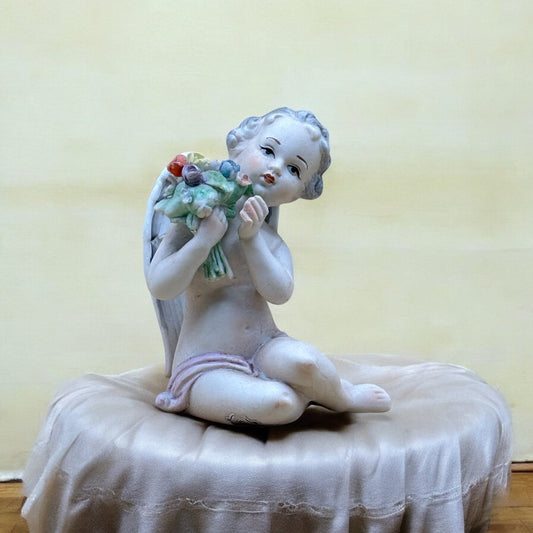 VTG Norleans Japan Cherub with Flowers - Porcelain Angel Figure