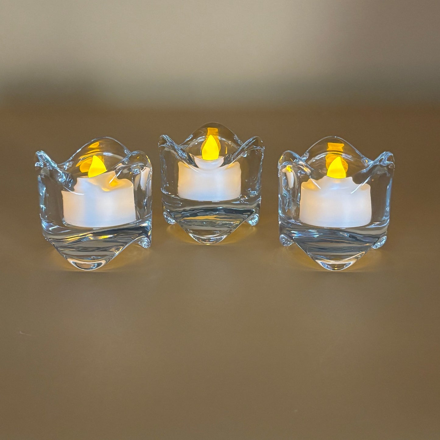Set of 3 Crystal Tealight Holders - Modern Wavy Design
