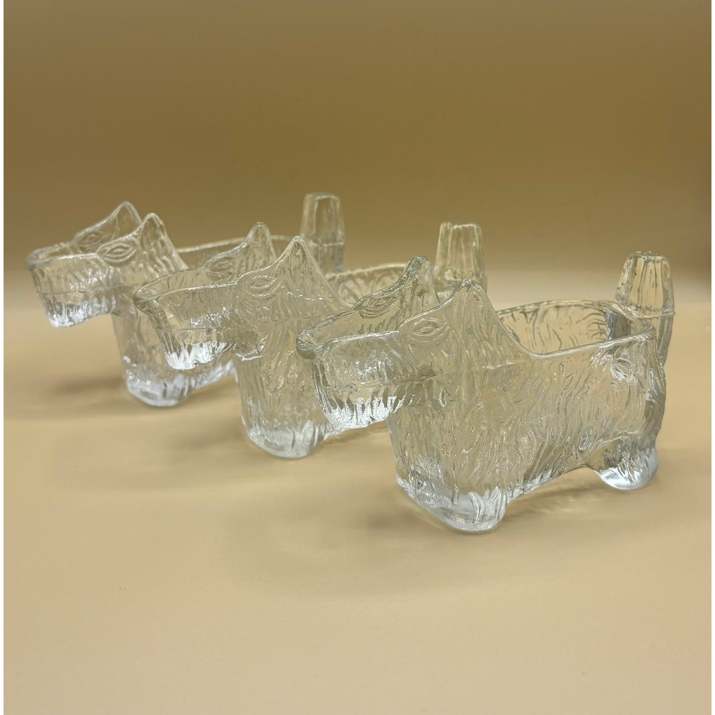 Lot of 3 Vintage Clear Glass Textured Scottie Dog Creamers - Open Pourer Dishes