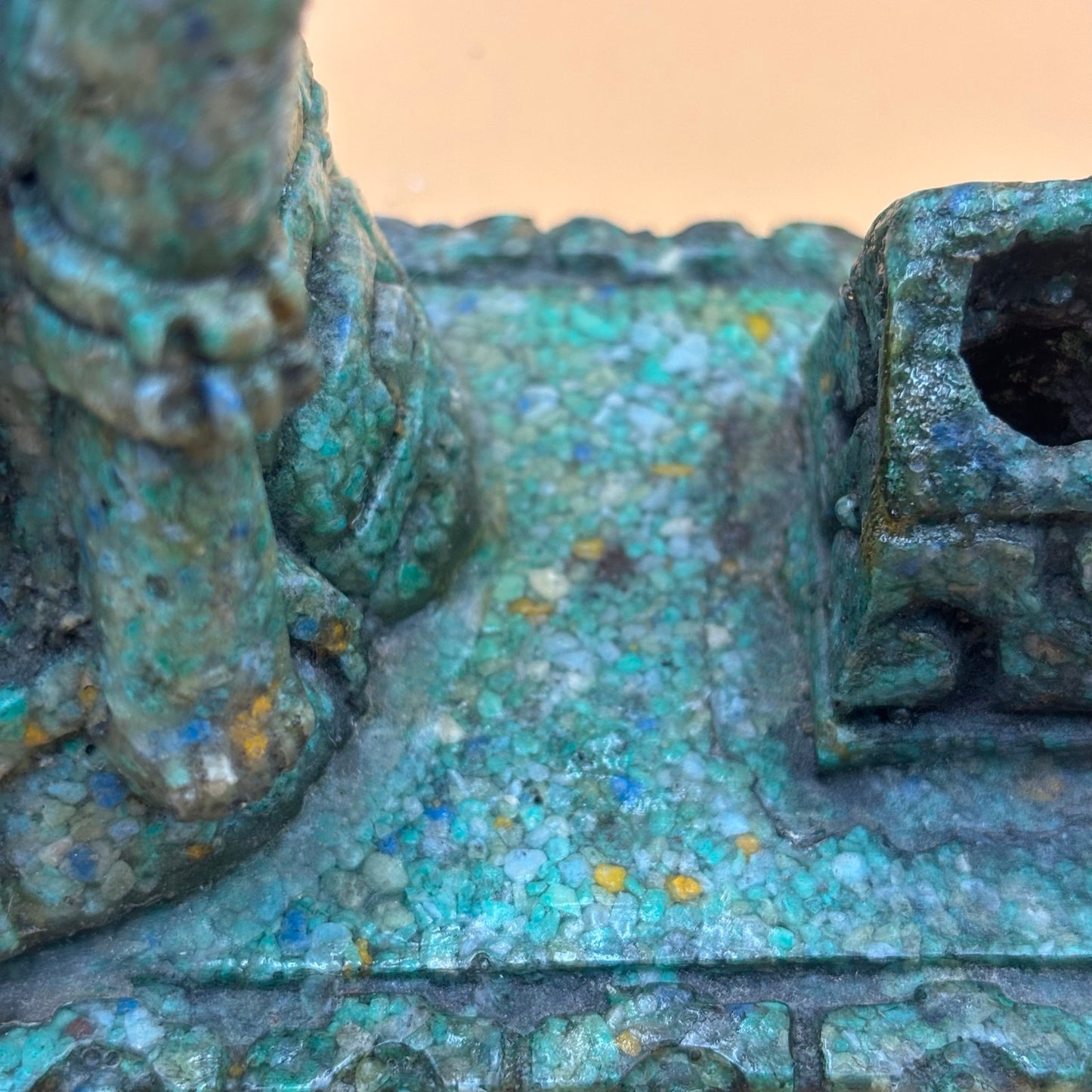 Aztec-Style Green Stone Pen Holder Statue – 6⅜” Tall