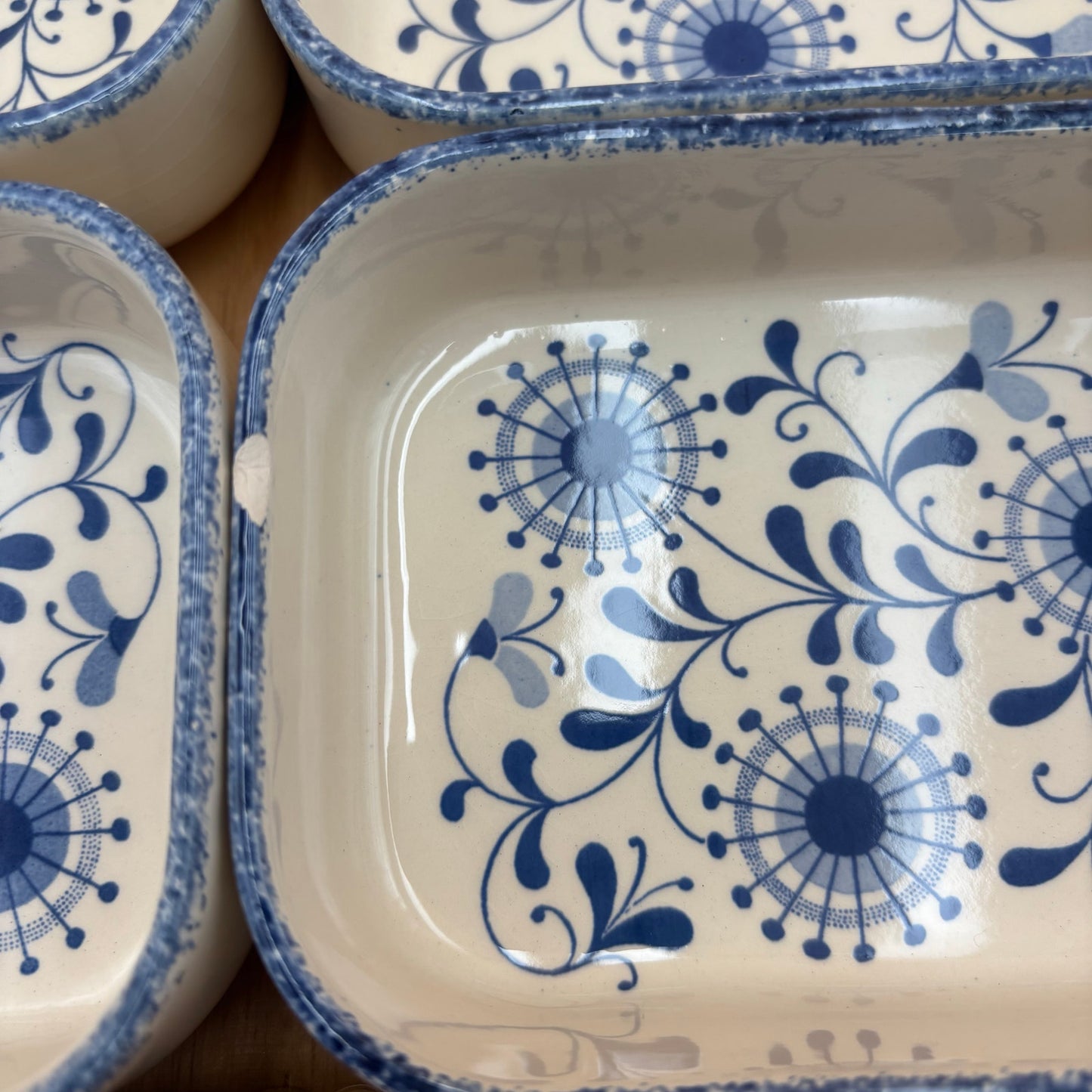 Vintage Waechtersbach Snack Plates – Set of 4 on Wicker Tray