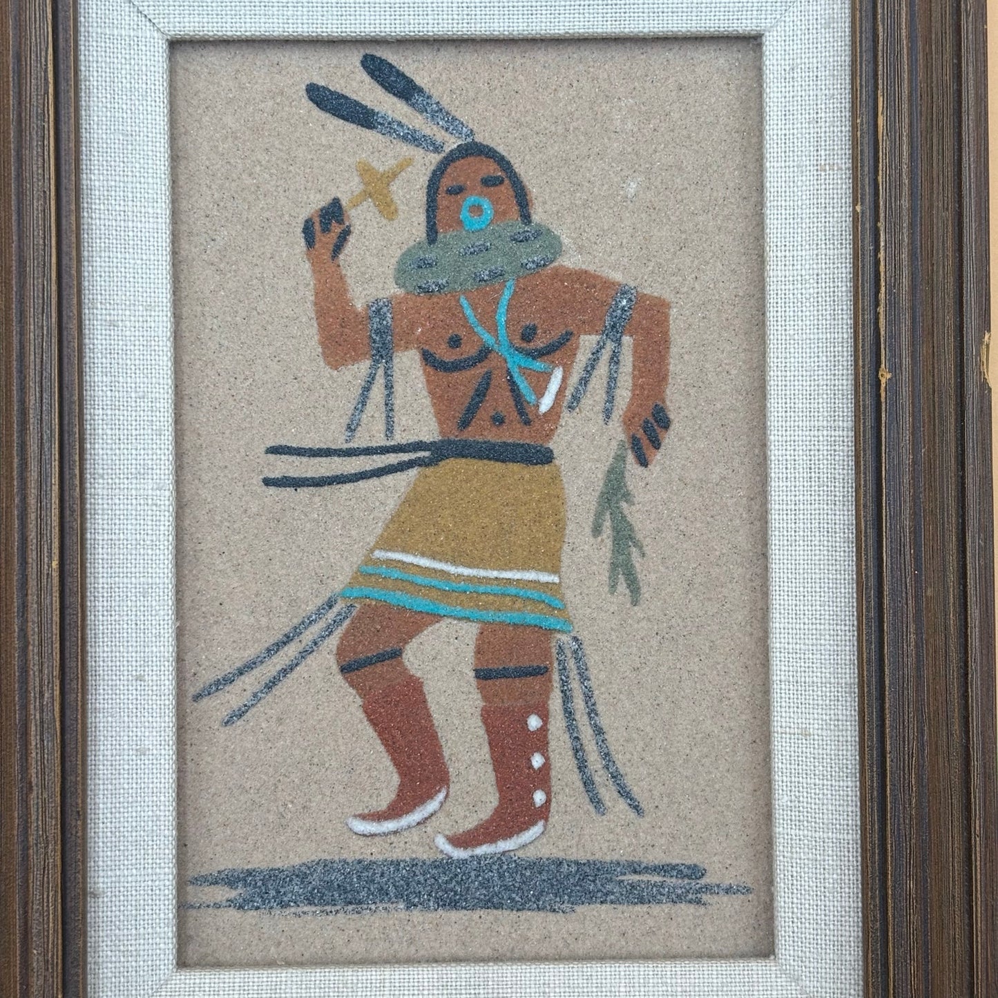 Signed Navajo Sand Painting “Yei Be Chai” by E. Yazzie – Framed Art