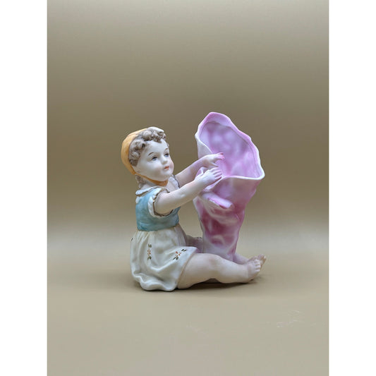 Vintage Japanese Bisque Girl with Tulip Vase 5.25"