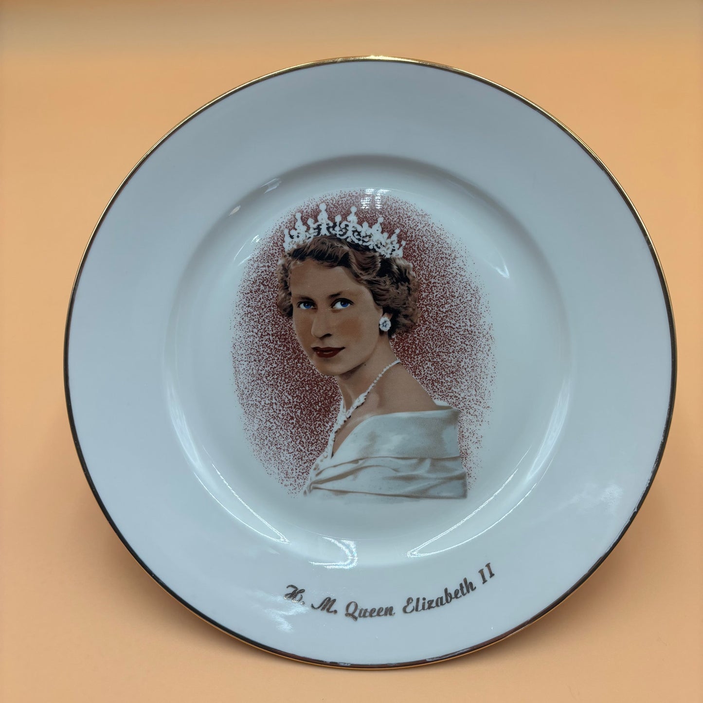 H.M. Queen Elizabeth II Coronation Plate Gold Trim Germany 10" 1954