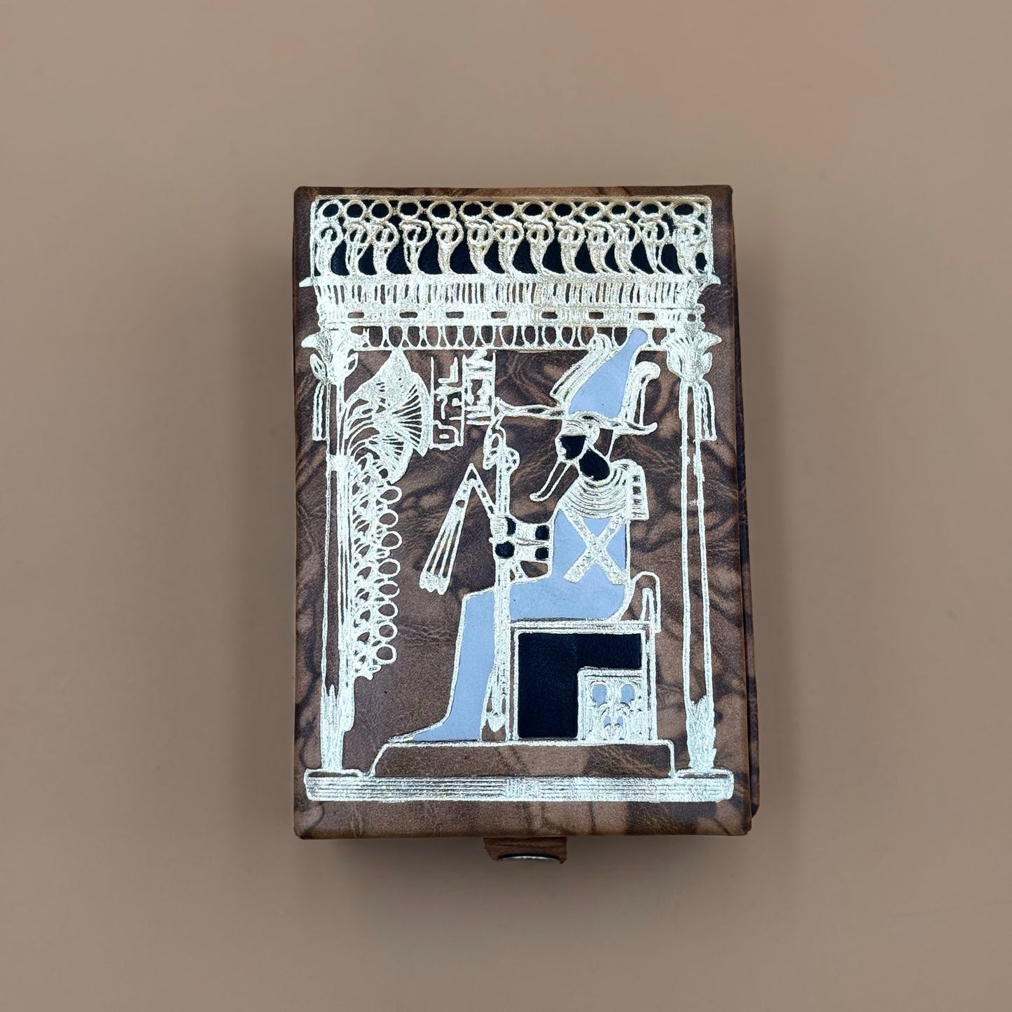 VintaEgyptian Leather Jewelry Boxes Set of 3 with Silver Embossed Designs & Red Felt Lining