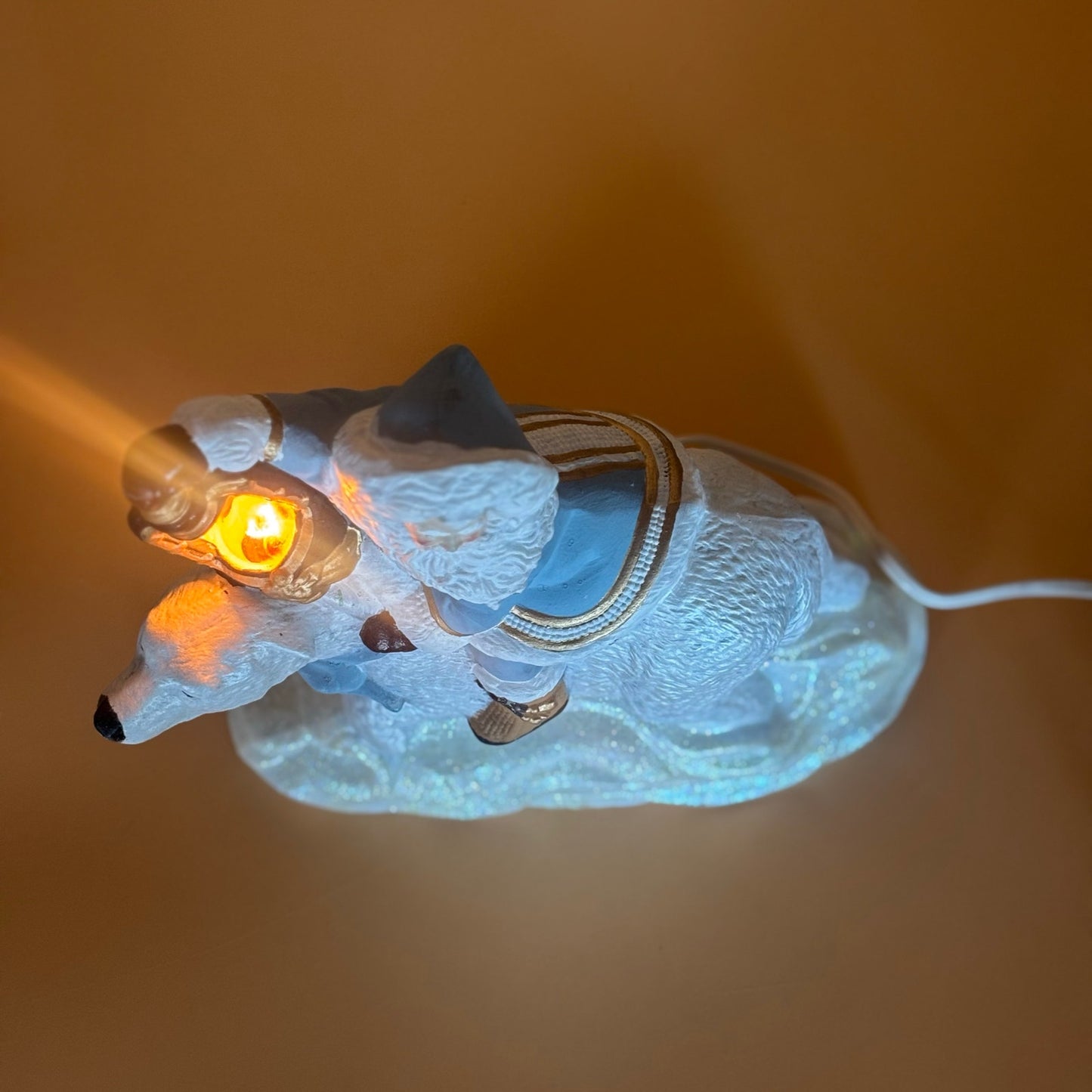 Vintage Santa Riding Polar Bear Lighted Figurine 10.5"