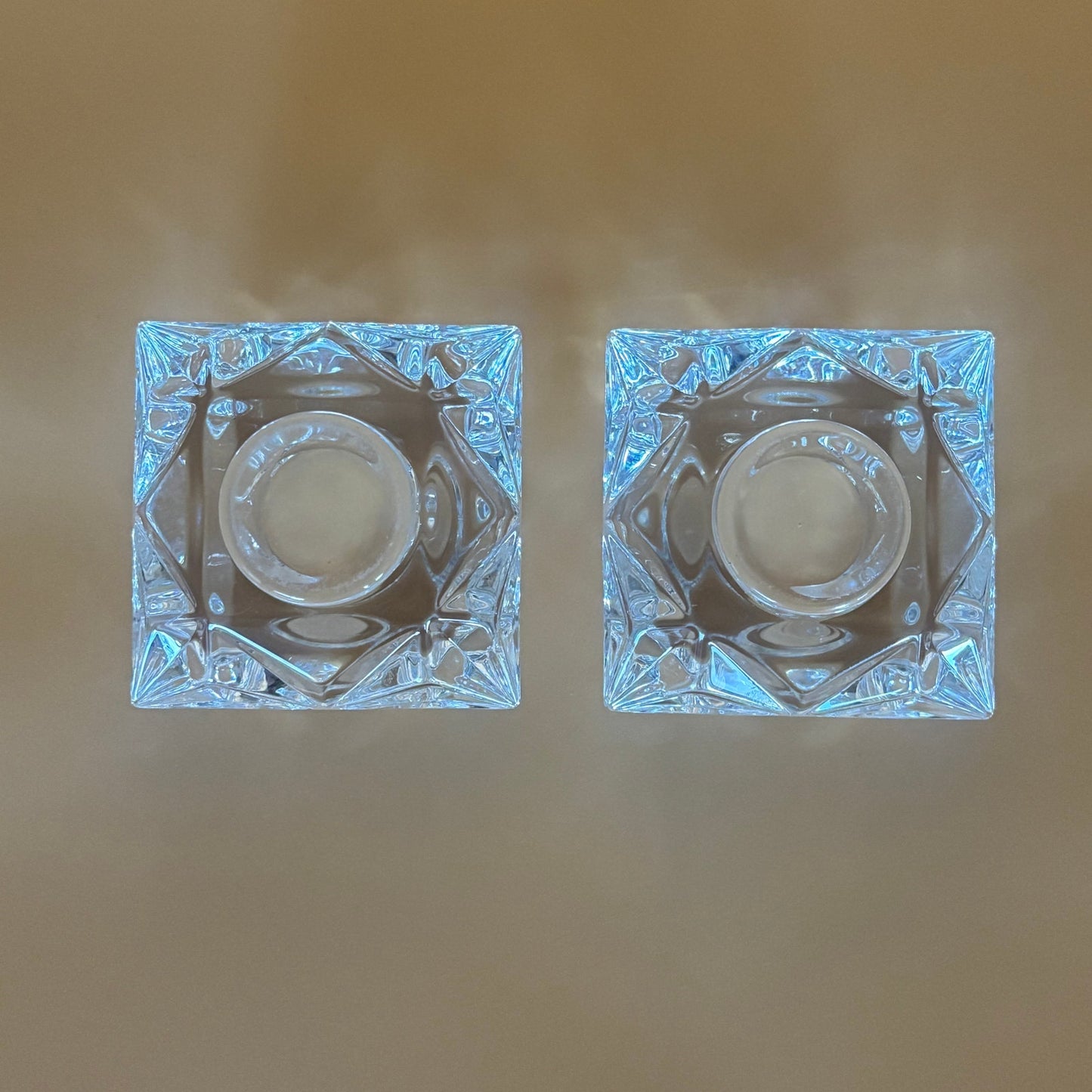 Set of 2 Vintage Crystal Cushion Cut Votive Candle Holders - Geometric Tealight