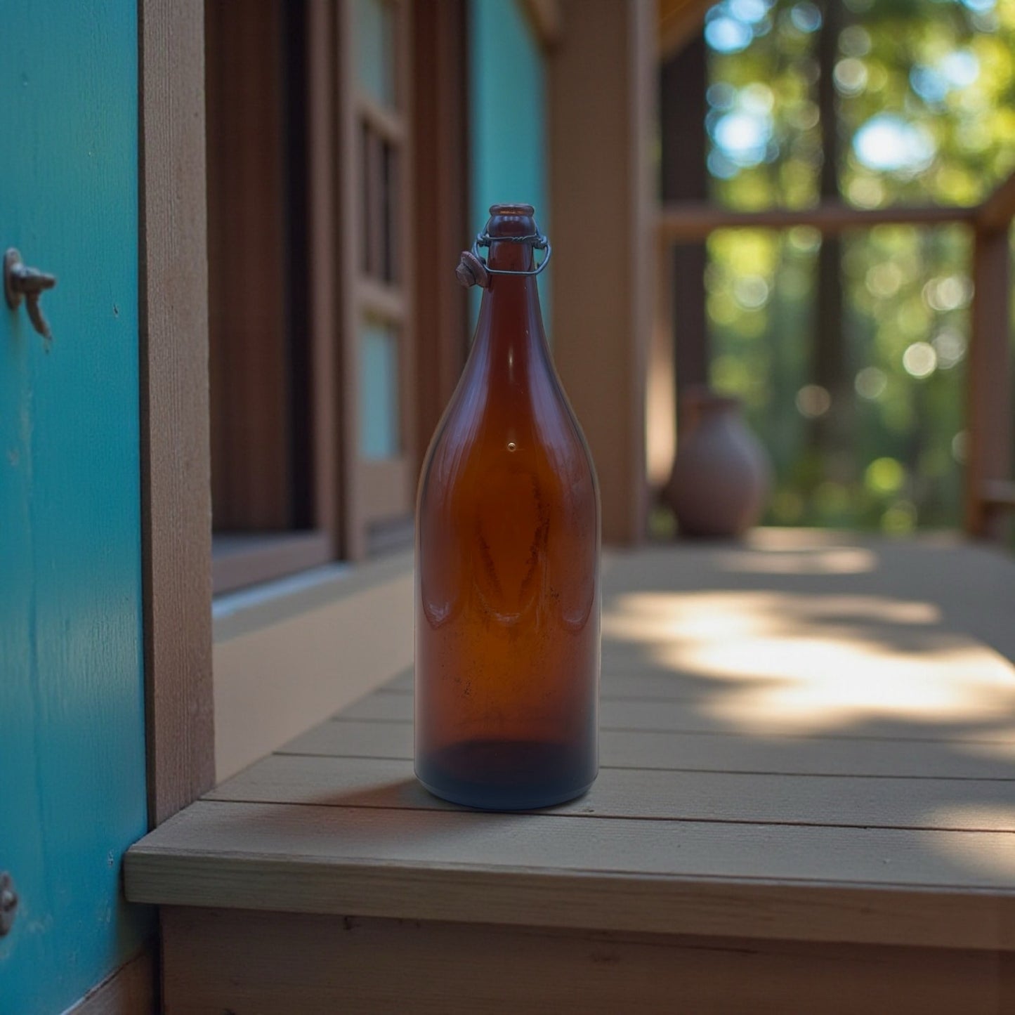 Vintage Brown Glass Bottle with Swing Top Closure 14"