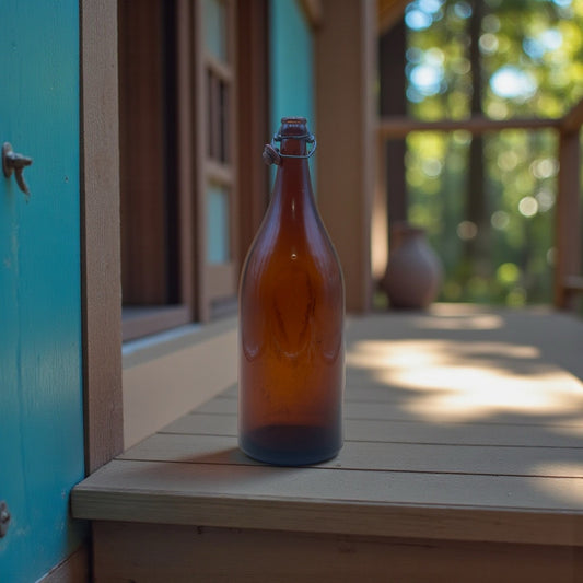 Vintage Brown Glass Bottle with Swing Top Closure 14"