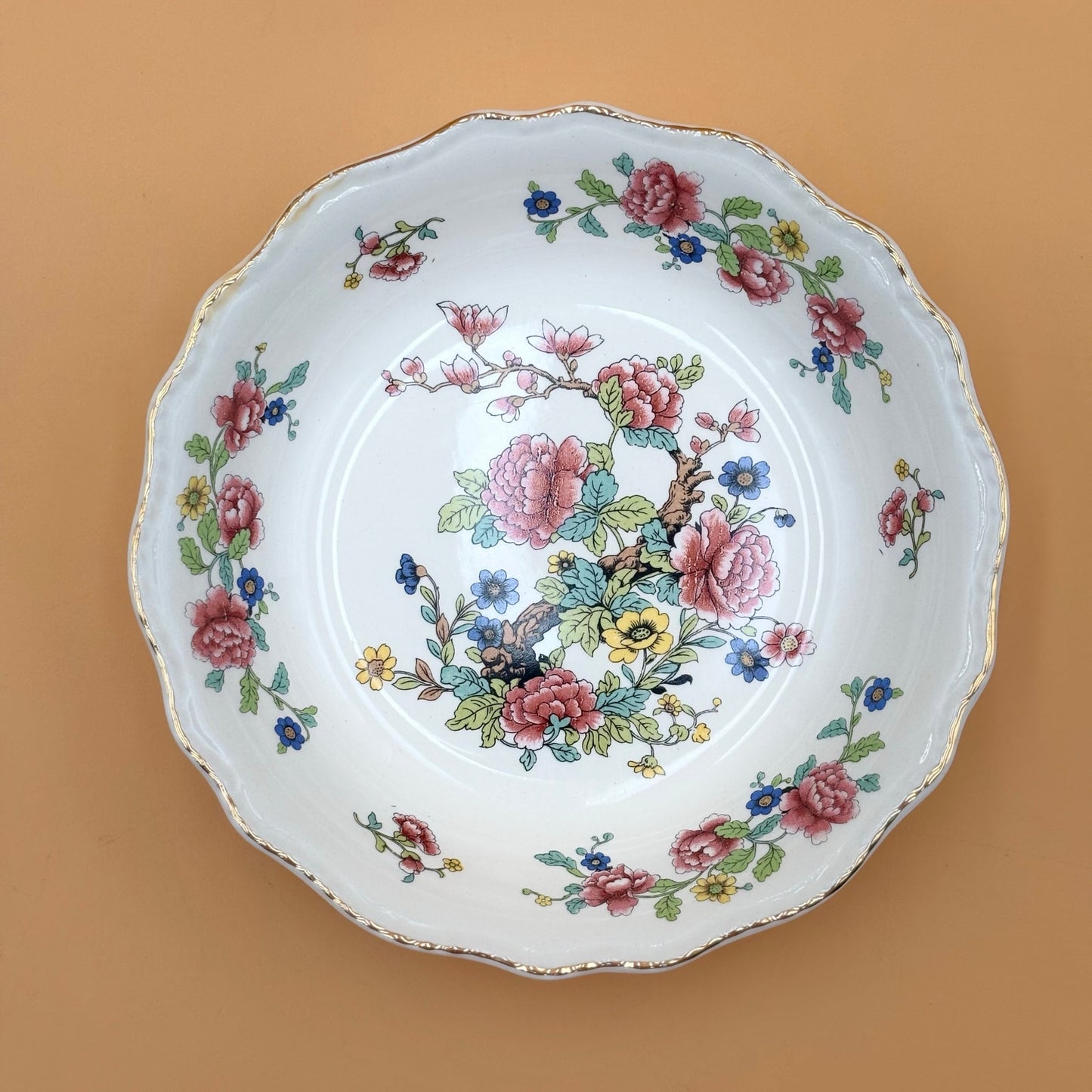 Steubenville Indian Vintage Tree Bowl — Floral with Gold Trim