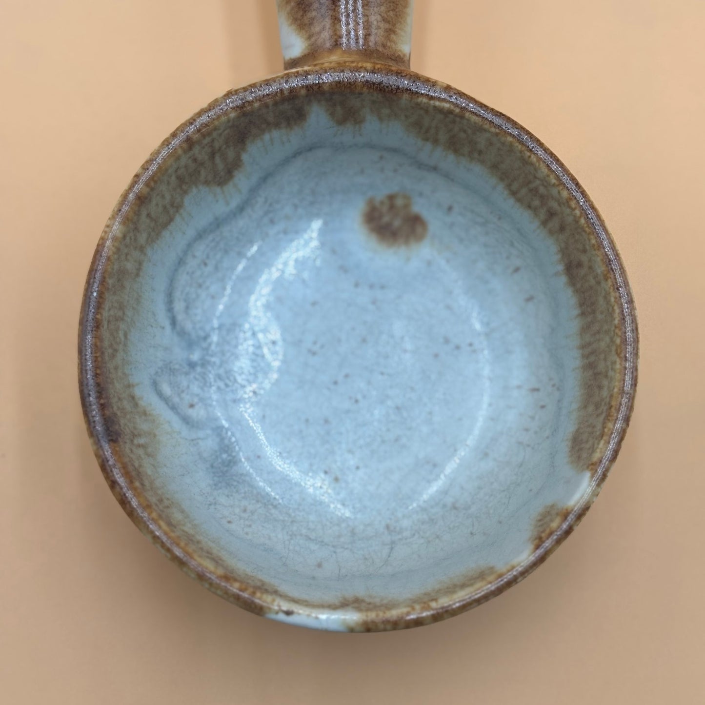 Vintage McCoy 7050 Handled Soup Bowl - Cream with Brown Drip Glaze