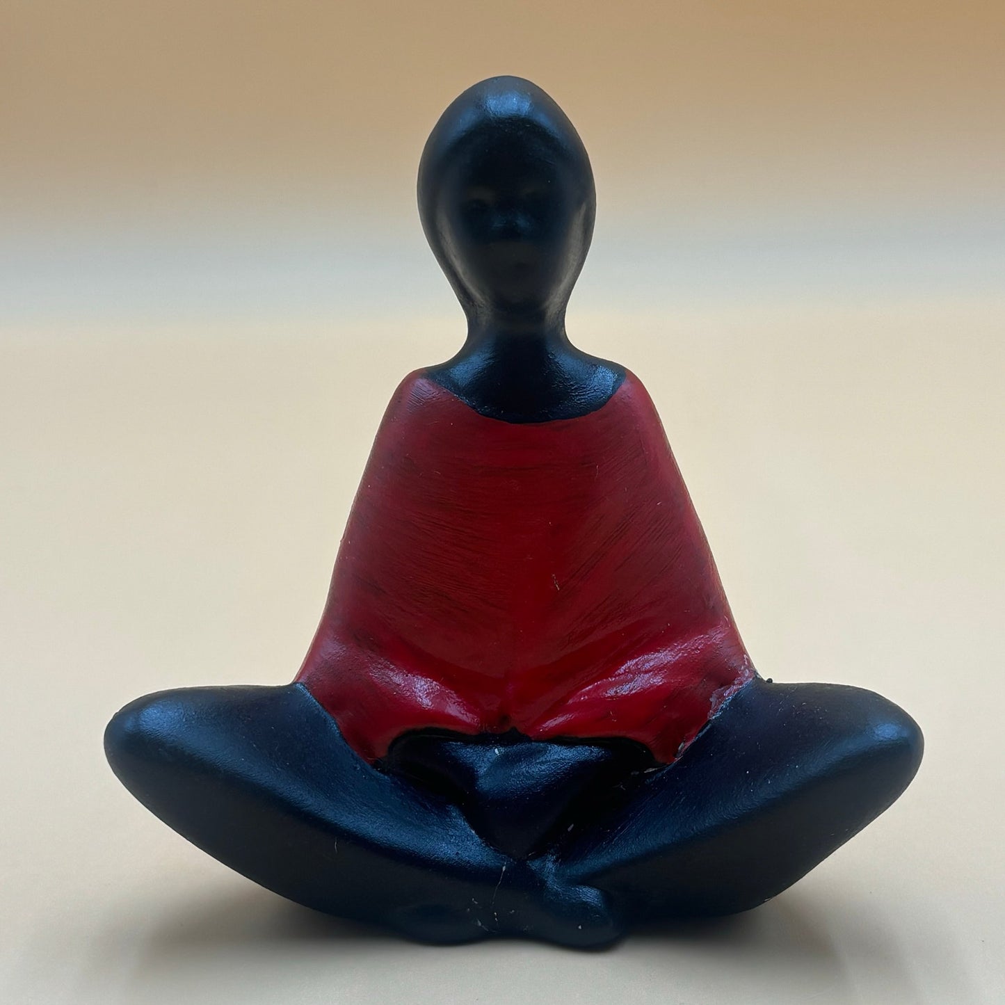 Modern Ceramic Figurine Native American Woman Lotus Pose - Black and Red
