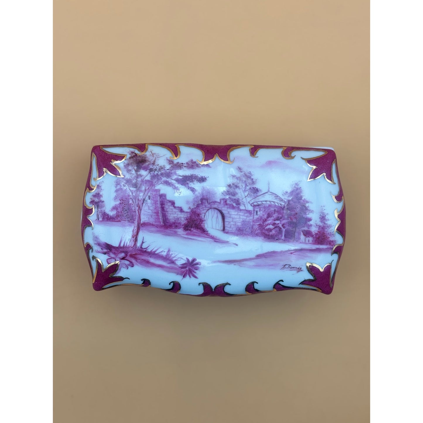 Hand Painted Porcelain Footed Dish Signed “By F. Semedo” – Sèvres-Style Scene